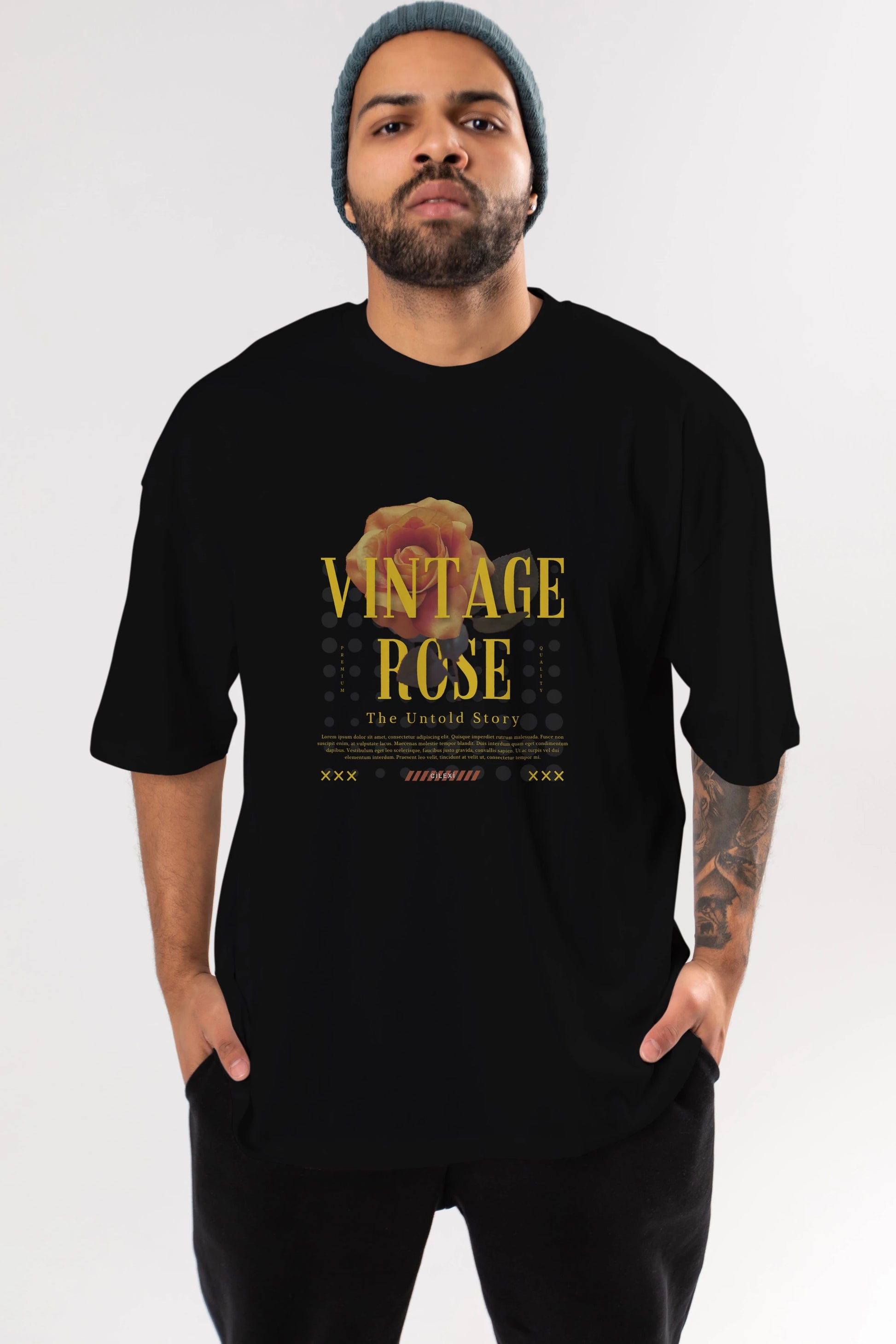 Vintage Rose Yazılı Ön Baskılı Oversize t-shirt Erkek Kadın Unisex