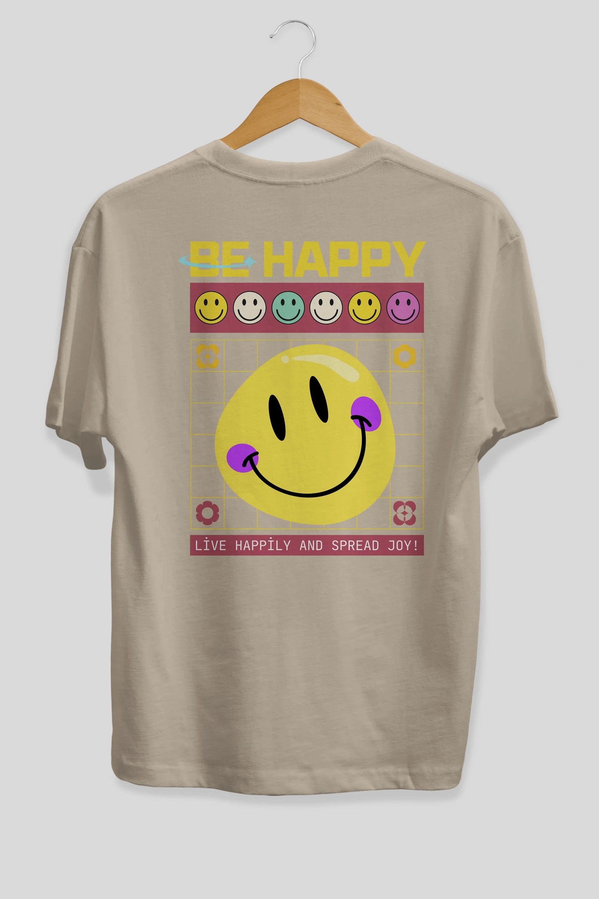 Be Happy Yazılı Arka Baskılı Oversize t-shirt Erkek Kadın Unisex