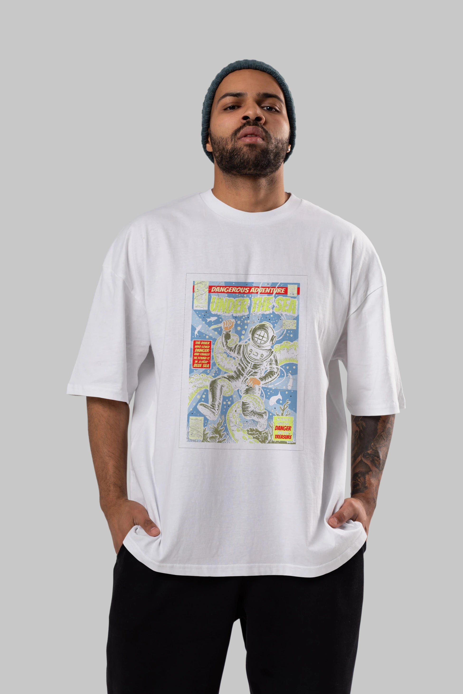 Under The Sea Ön Baskılı Oversize t-shirt Erkek Kadın Unisex %100 Pamuk tişort