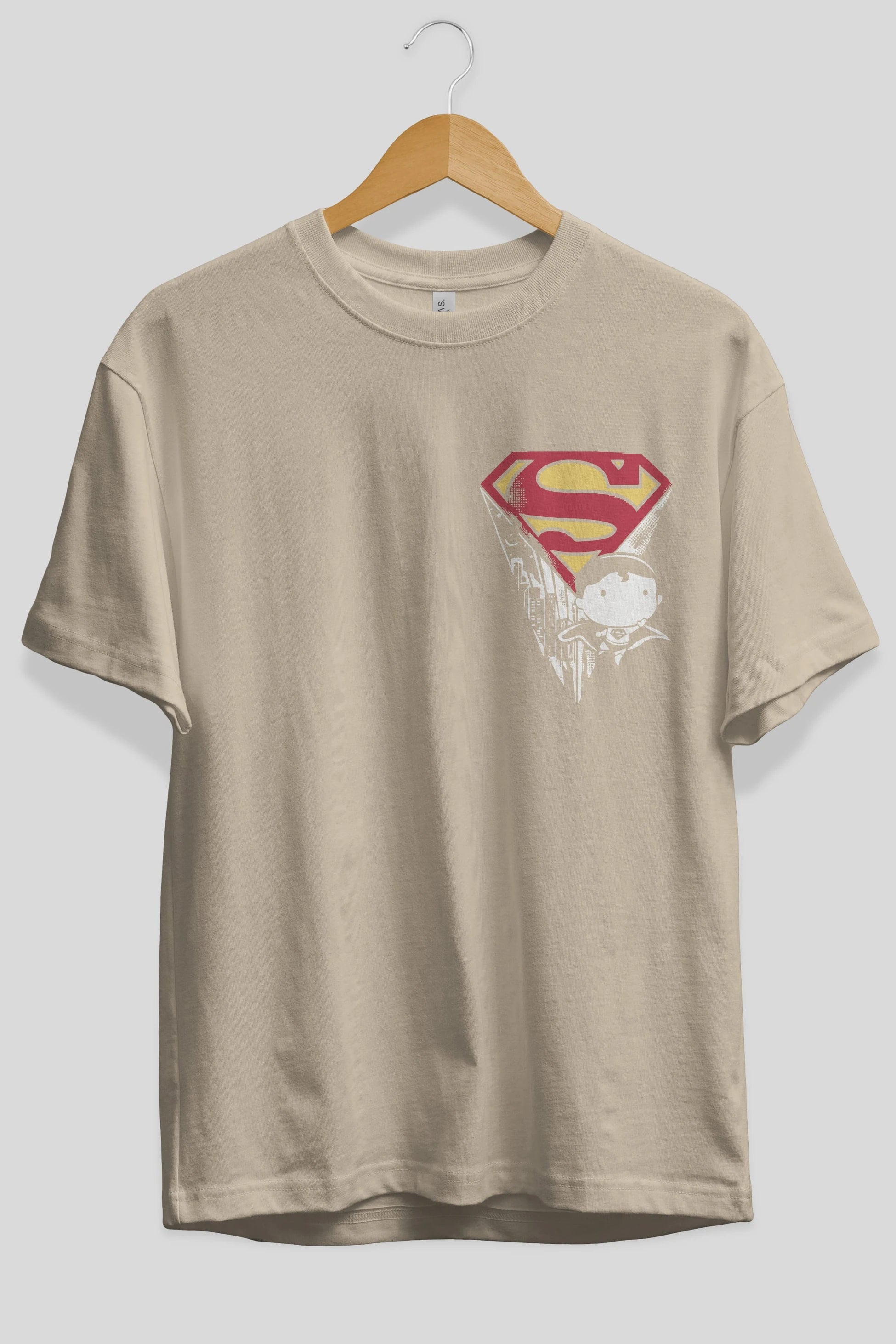 Superman Ön Sol Baskılı Oversize t-shirt Erkek Kadın Unisex %100 Pamuk Bisiklet Yaka tişort