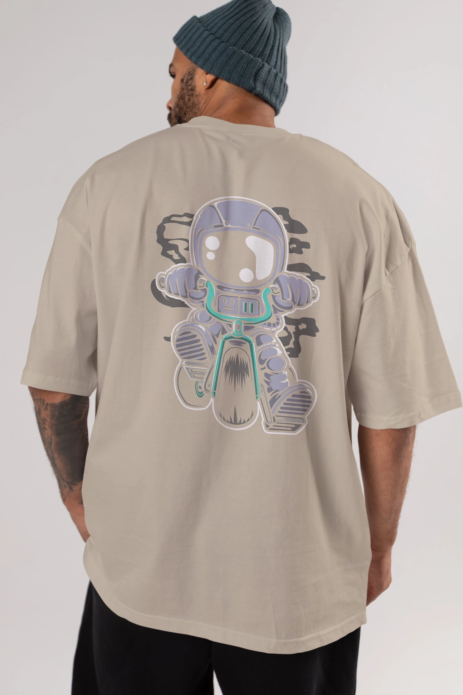 Astronaut Biker Arka Baskılı Oversize t-shirt Erkek Kadın Unisex