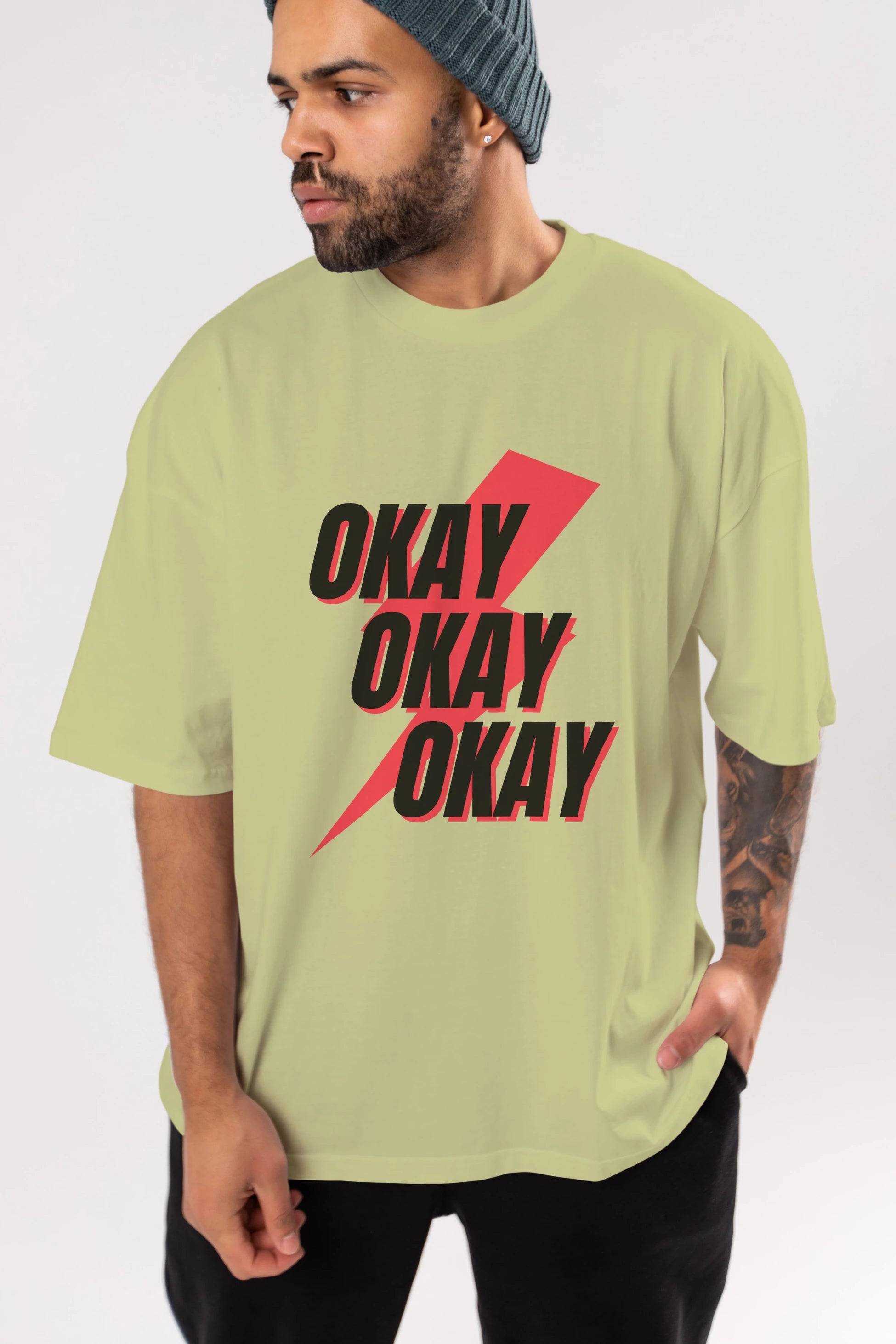 Okay Ön Baskılı Oversize t-shirt Erkek Kadın Unisex