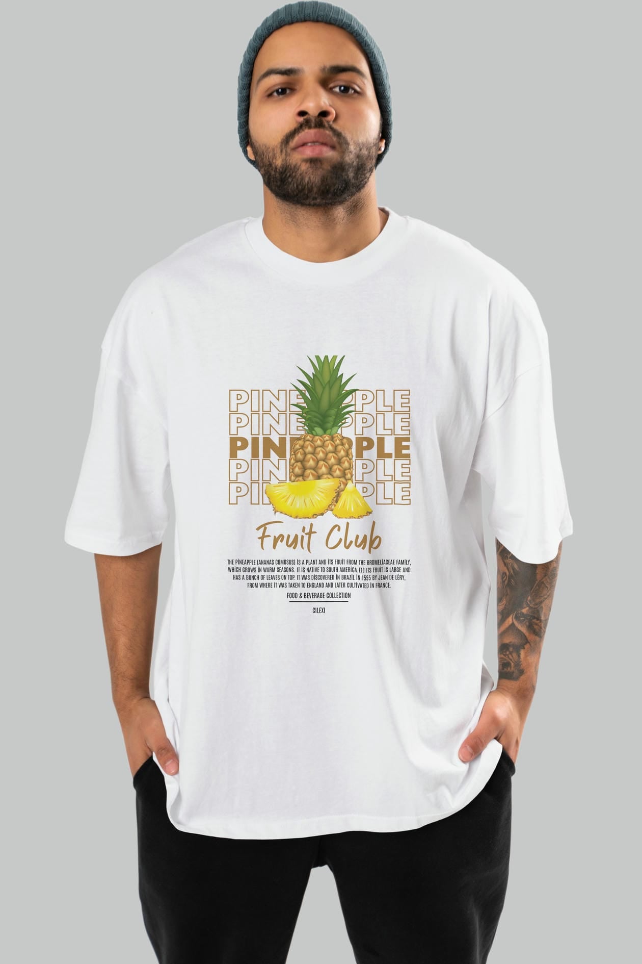 Pineapple Ön Baskılı Oversize t-shirt Erkek Kadın Pamuk Bisiklet Yaka tişort