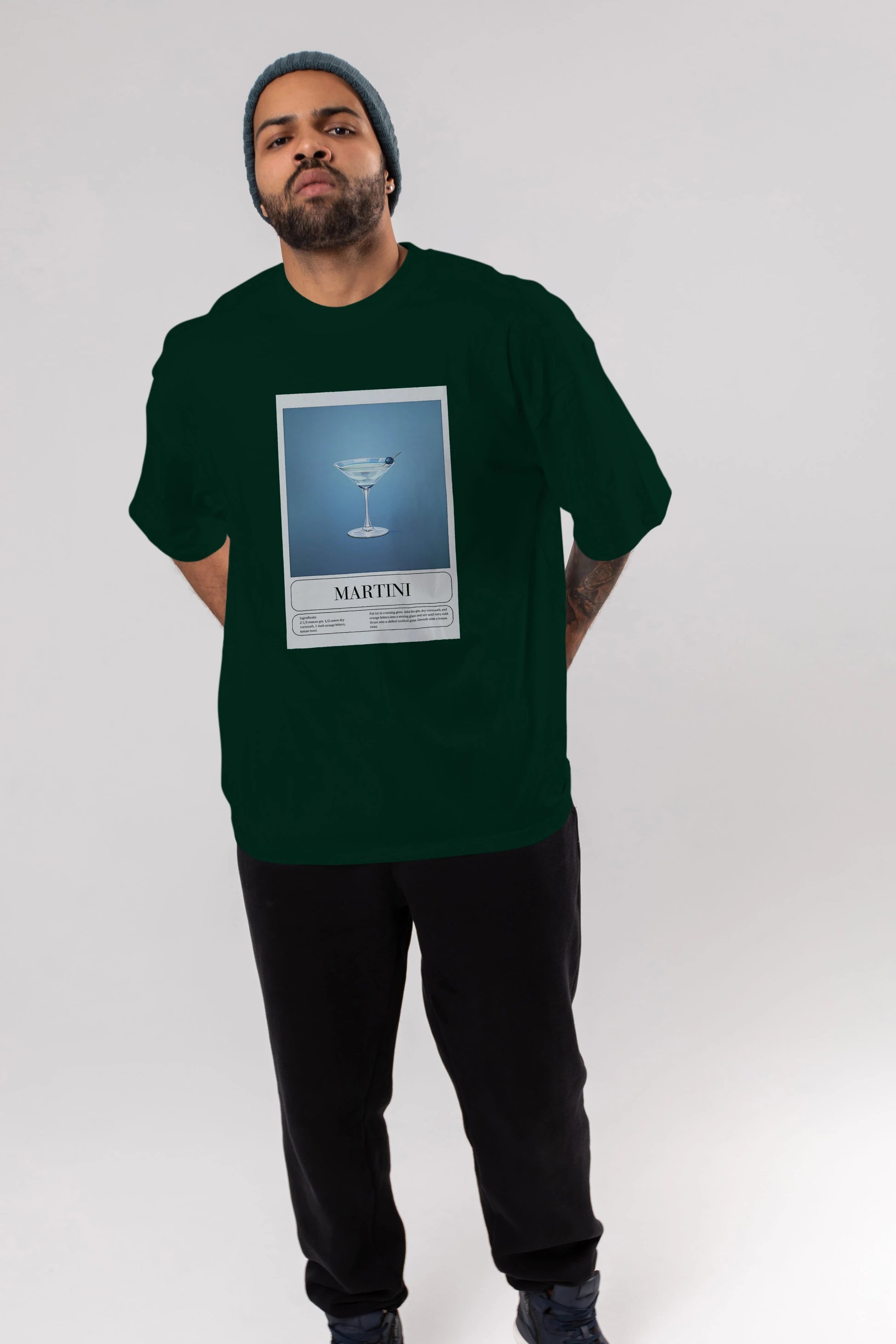 Martini Ön Baskılı Oversize t-shirt Erkek Kadın Unisex %100 Pamuk Bisiklet Yaka tişort