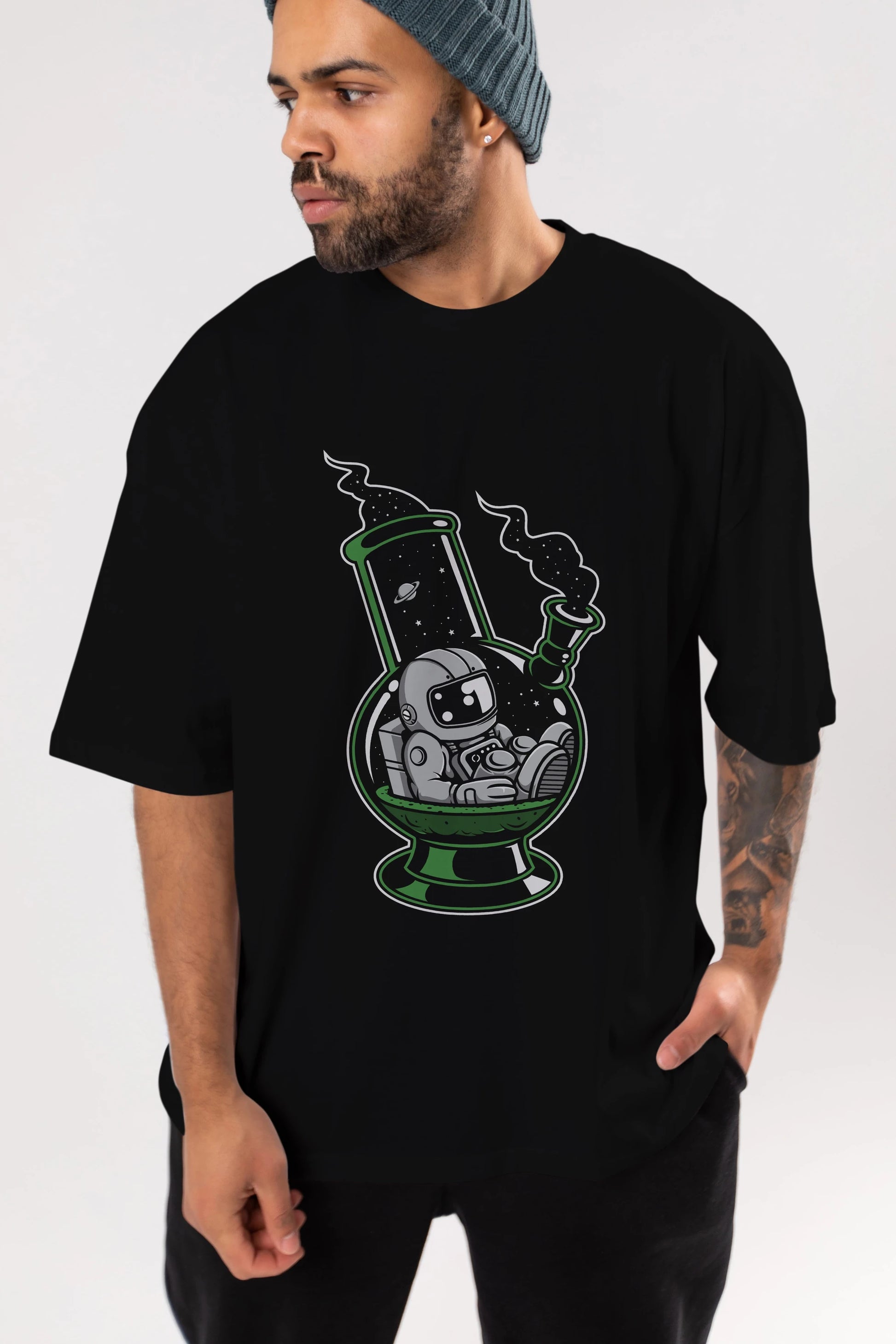 Astronaut Bong Ön Baskılı Oversize t-shirt Erkek Kadın Unisex