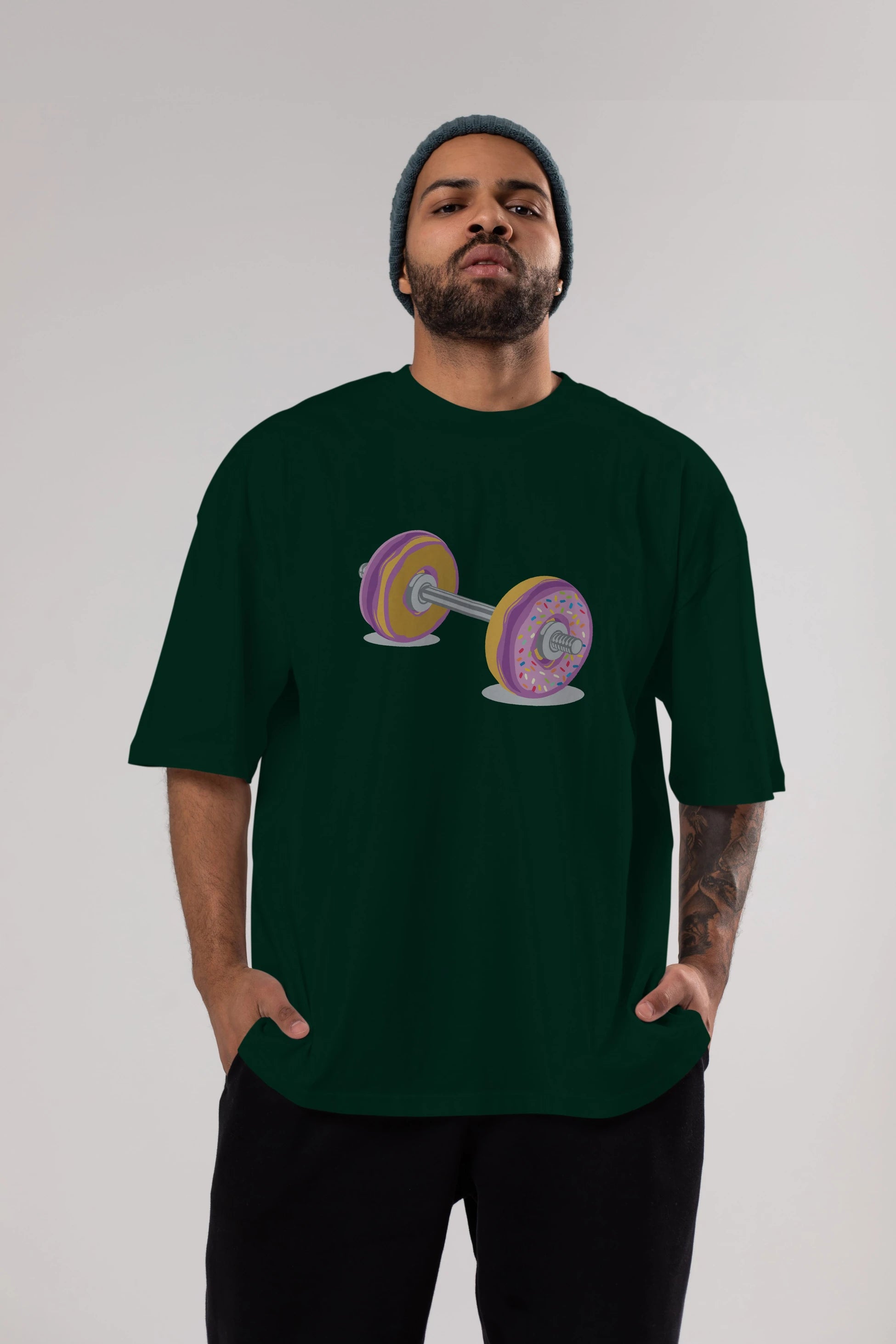 Donut Barbell Ön Baskılı Oversize t-shirt %100 pamuk Erkek Kadın Unisex