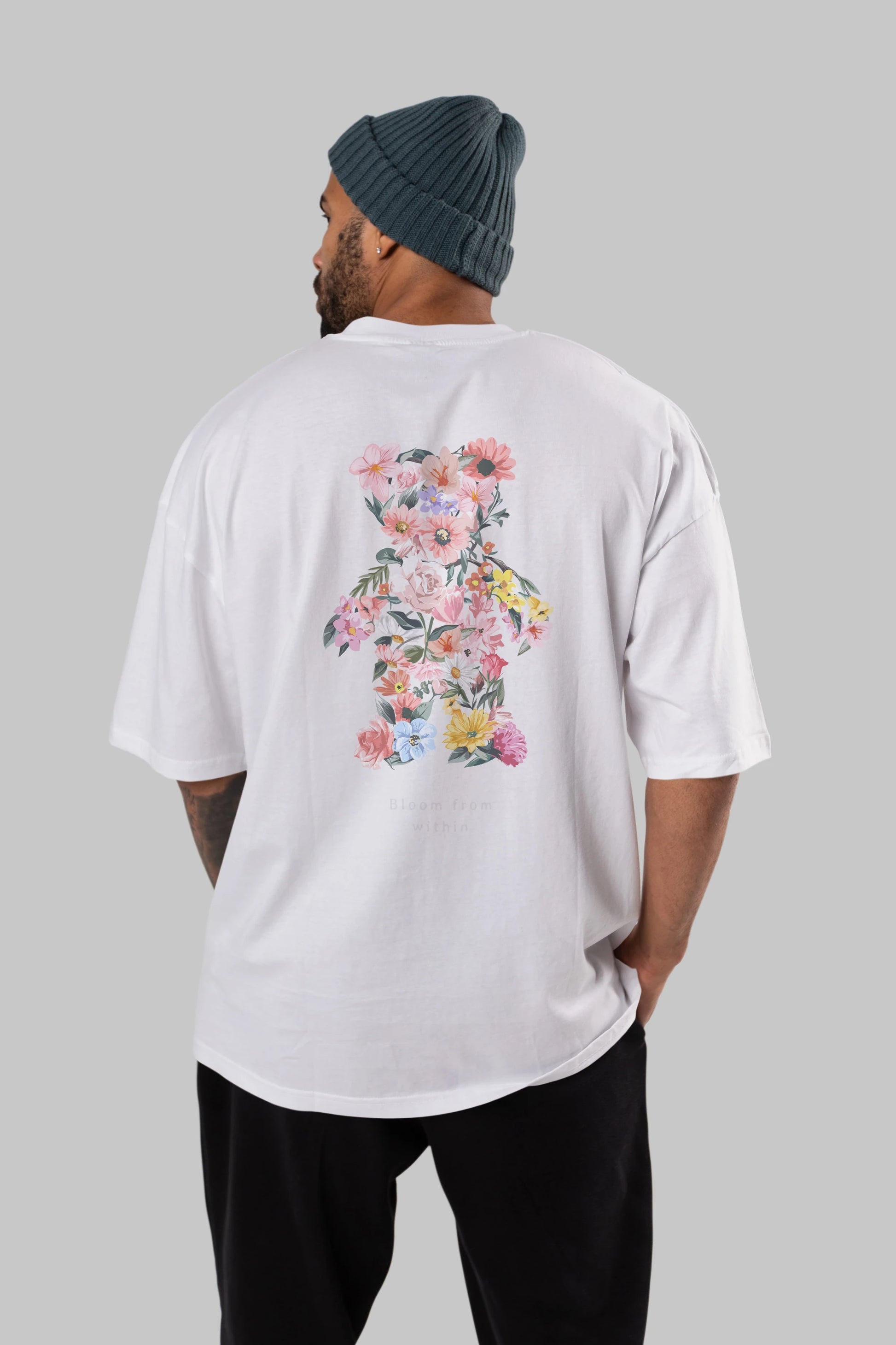 Bloom from Bear Arka Baskılı Oversize t-shirt Erkek Kadın Unisex