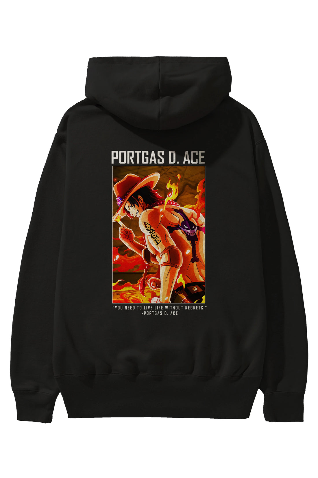 Portgas D. Ace Anime Arka Baskılı Hoodie Oversize Kapüşonlu Sweatshirt Erkek Kadın Unisex