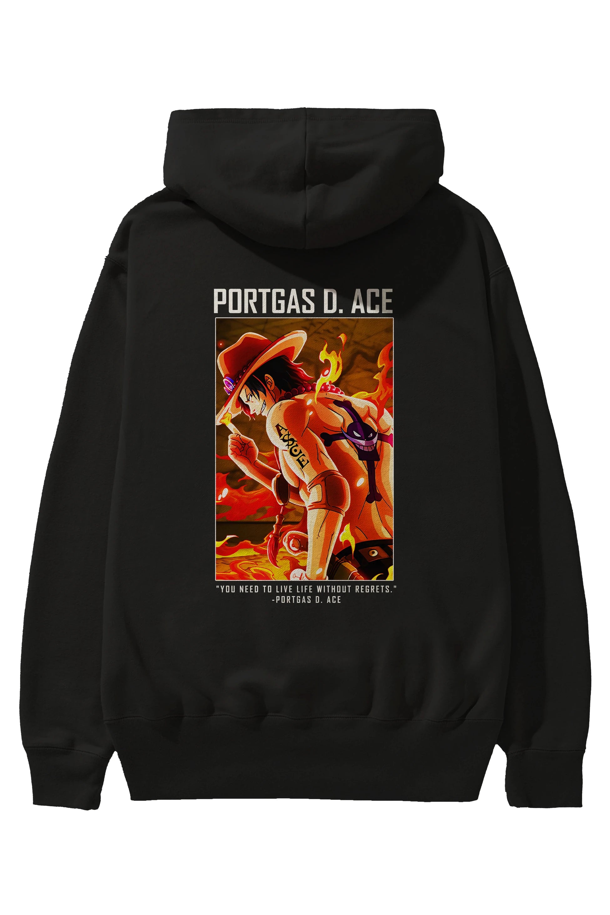 Portgas D. Ace Anime Arka Baskılı Hoodie Oversize Kapüşonlu Sweatshirt Erkek Kadın Unisex