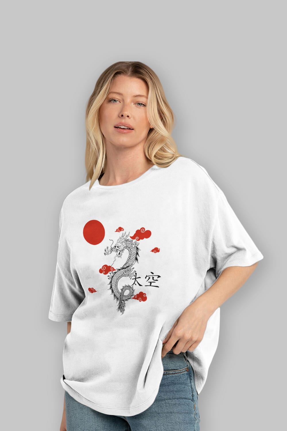 Chinese Dragon Ön Baskılı Oversize t-shirt Erkek Kadın Unisex