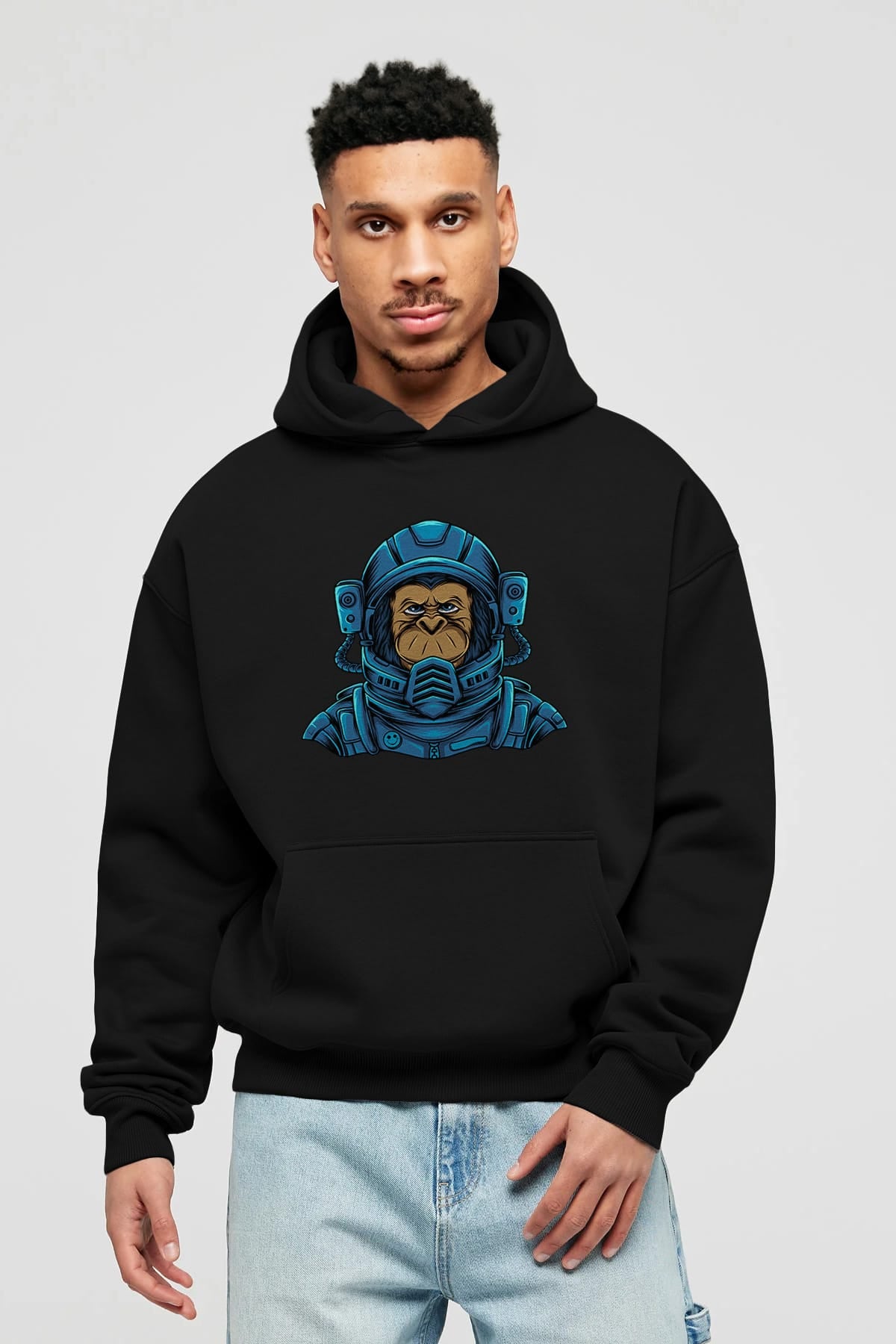 Astromonkey Ön Baskılı Hoodie Oversize Kapüşonlu Sweatshirt Erkek Kadın Unisex