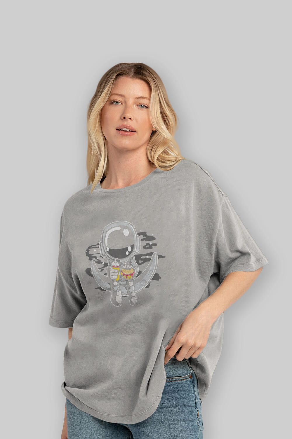 Astronaut Crescent Ön Baskılı Oversize t-shirt Erkek Kadın Unisex