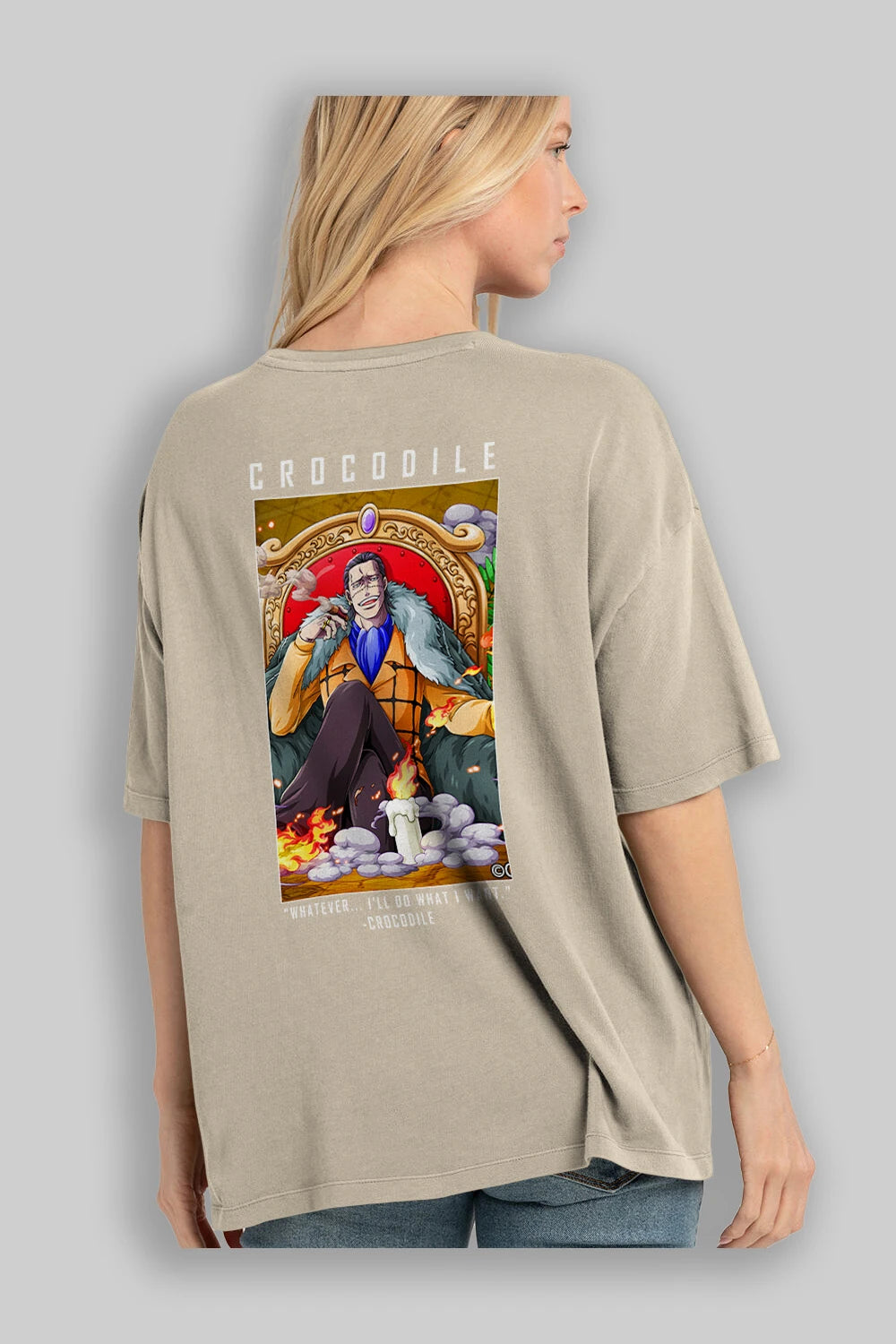 Crocodile Anime Arka Baskılı Oversize t-shirt Erkek Kadın Unisex %100 pamuk tişort