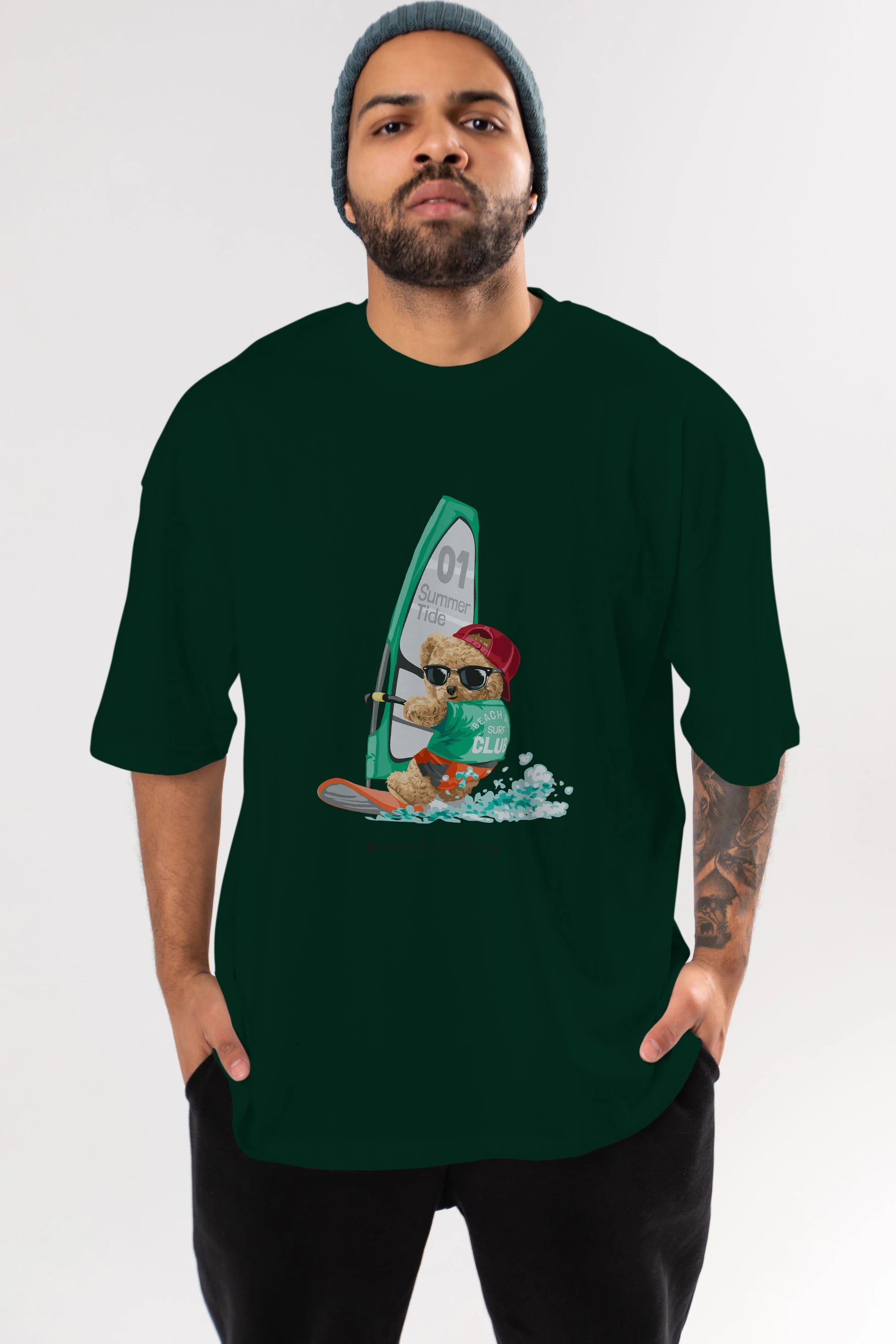 Teddy Bear Summer Tide Ön Baskılı Oversize t-shirt Erkek Kadın Unisex %100 Pamuk