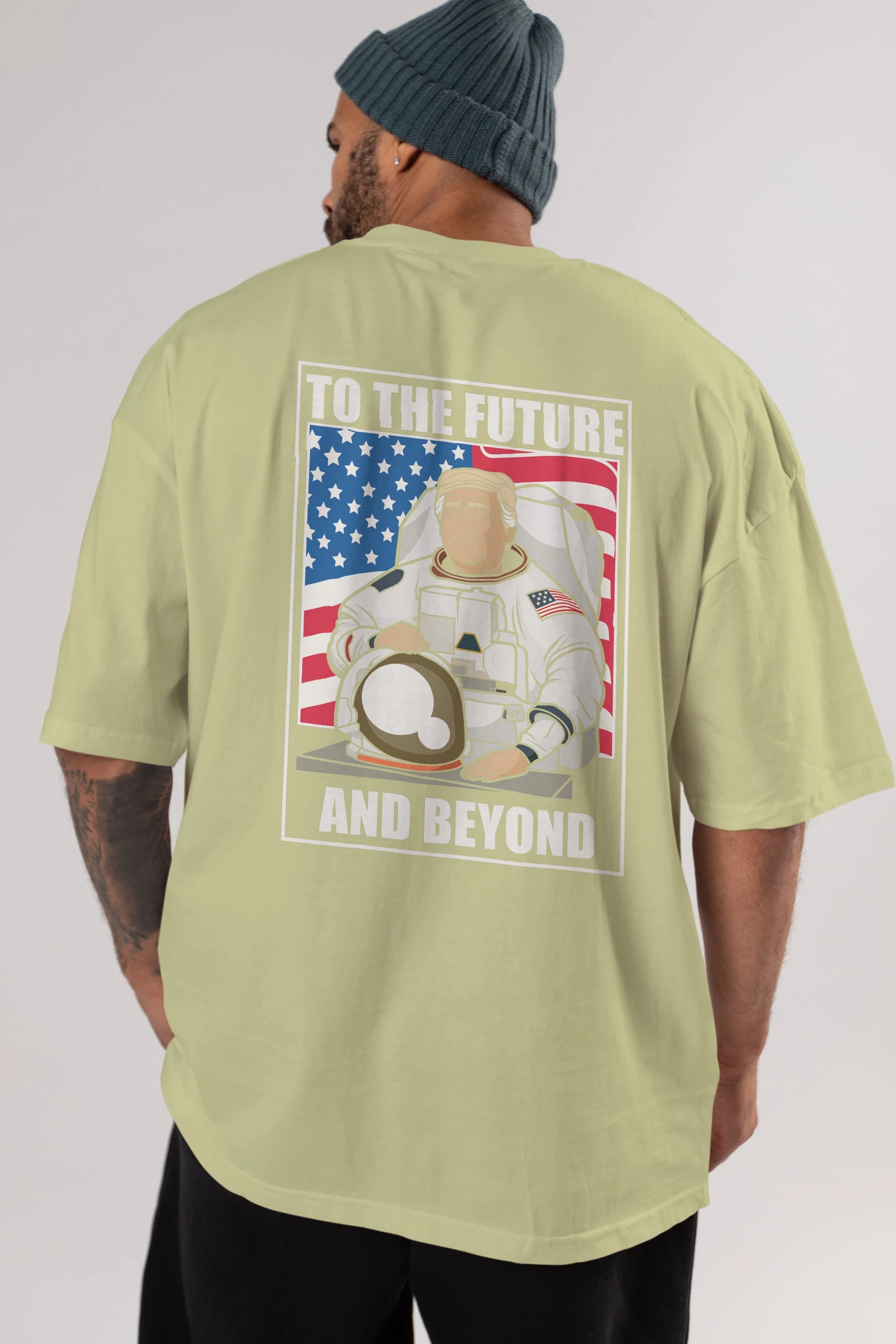 Trumpstronaut Arka Baskılı Oversize t-shirt Erkek Kadın Unisex %100 Pamuk tişort