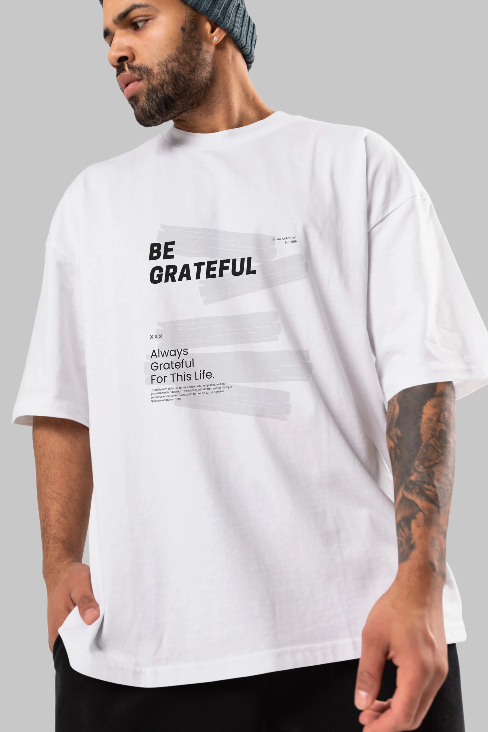 Be Grateful Yazılı Ön Baskılı Oversize t-shirt Erkek Kadın Unisex
