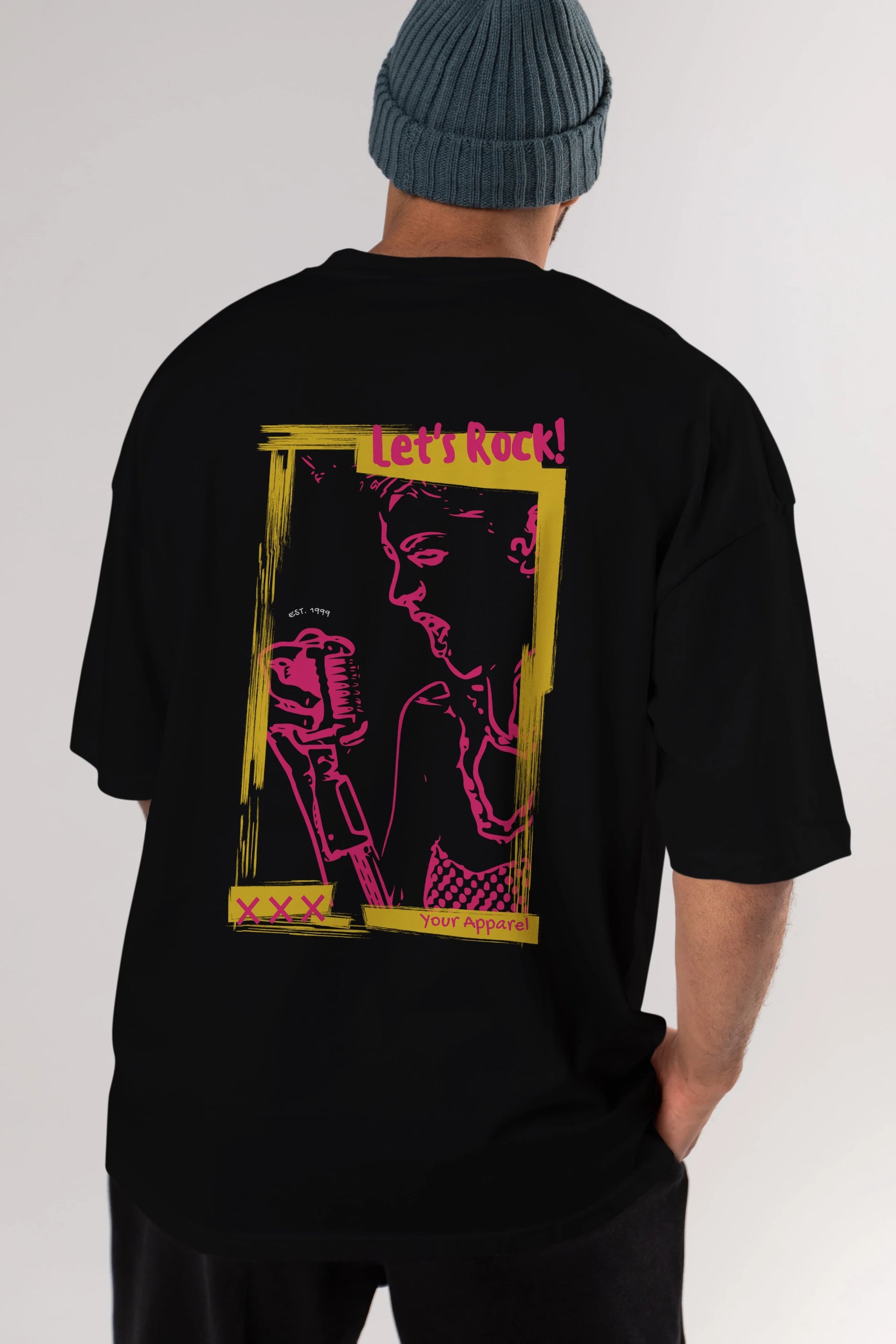 Let's Rock Yazılı Arka Baskılı Oversize t-shirt Erkek Kadın Unisex