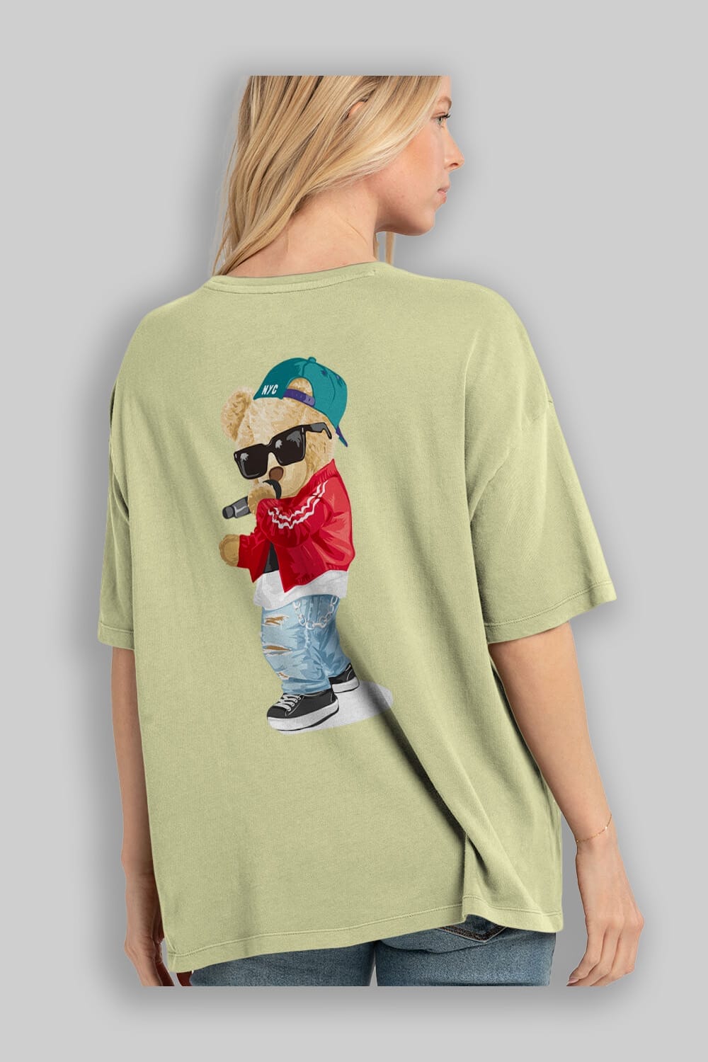 Teddy Bear Şarkıcı Arka Baskılı Oversize t-shirt Erkek Kadın Unisex %100 Pamuk