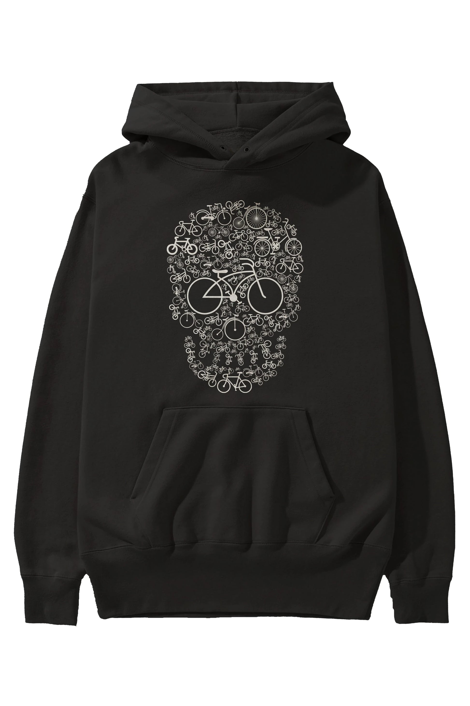 Bicycle Skull Ön Baskılı Hoodie Oversize Kapüşonlu Sweatshirt Erkek Kadın Unisex