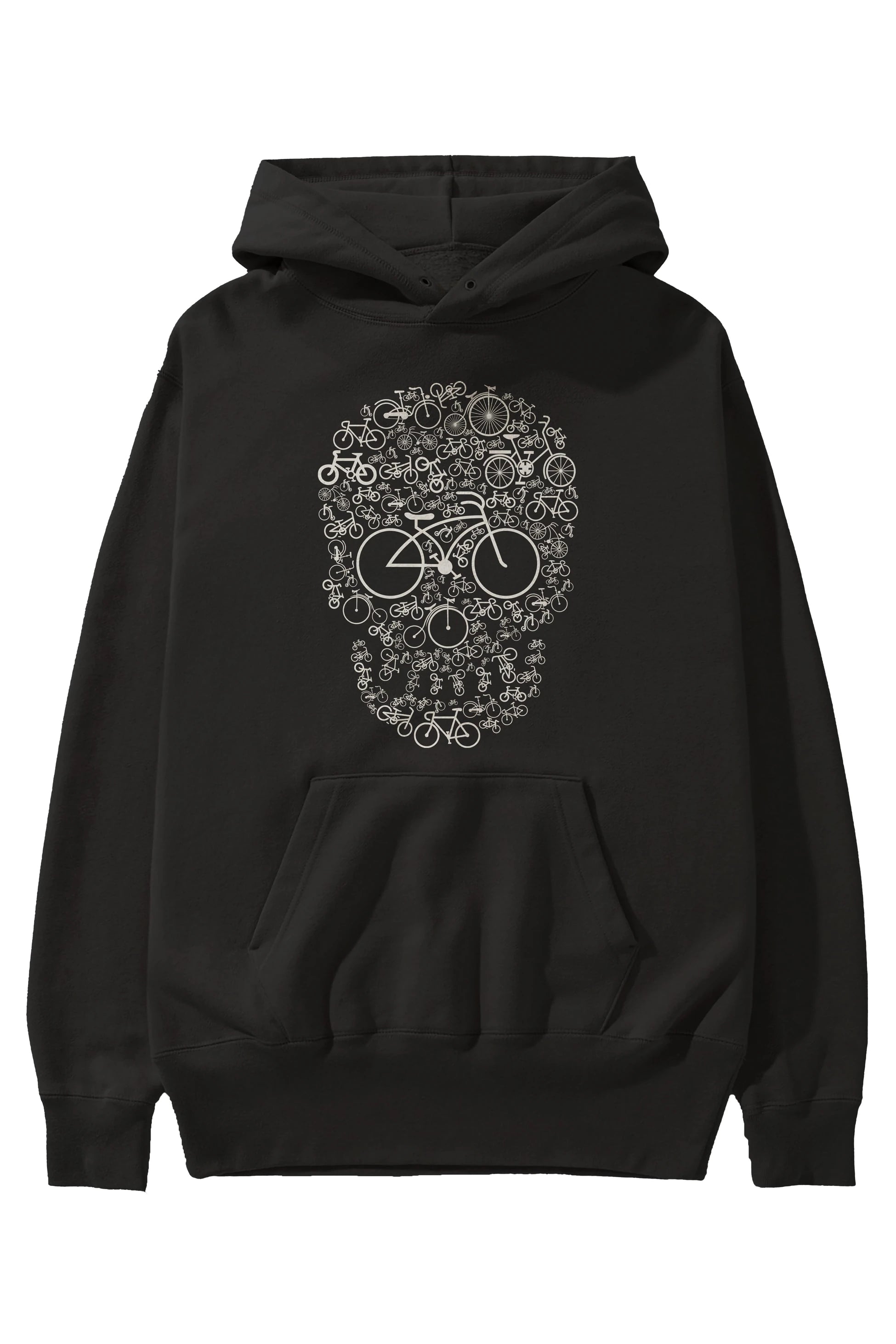 Bicycle Skull Ön Baskılı Hoodie Oversize Kapüşonlu Sweatshirt Erkek Kadın Unisex