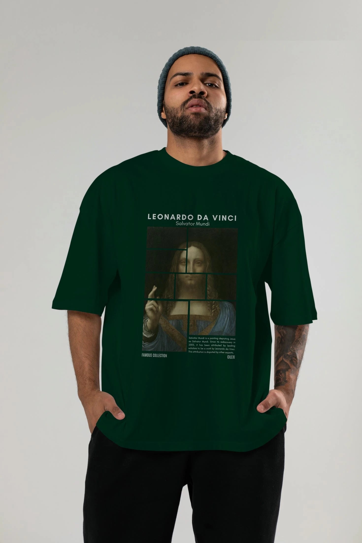 Salvador Mundi ön Baskılı Oversize t-shirt Erkek Kadın Bisiklet Yaka Pamuk tişort