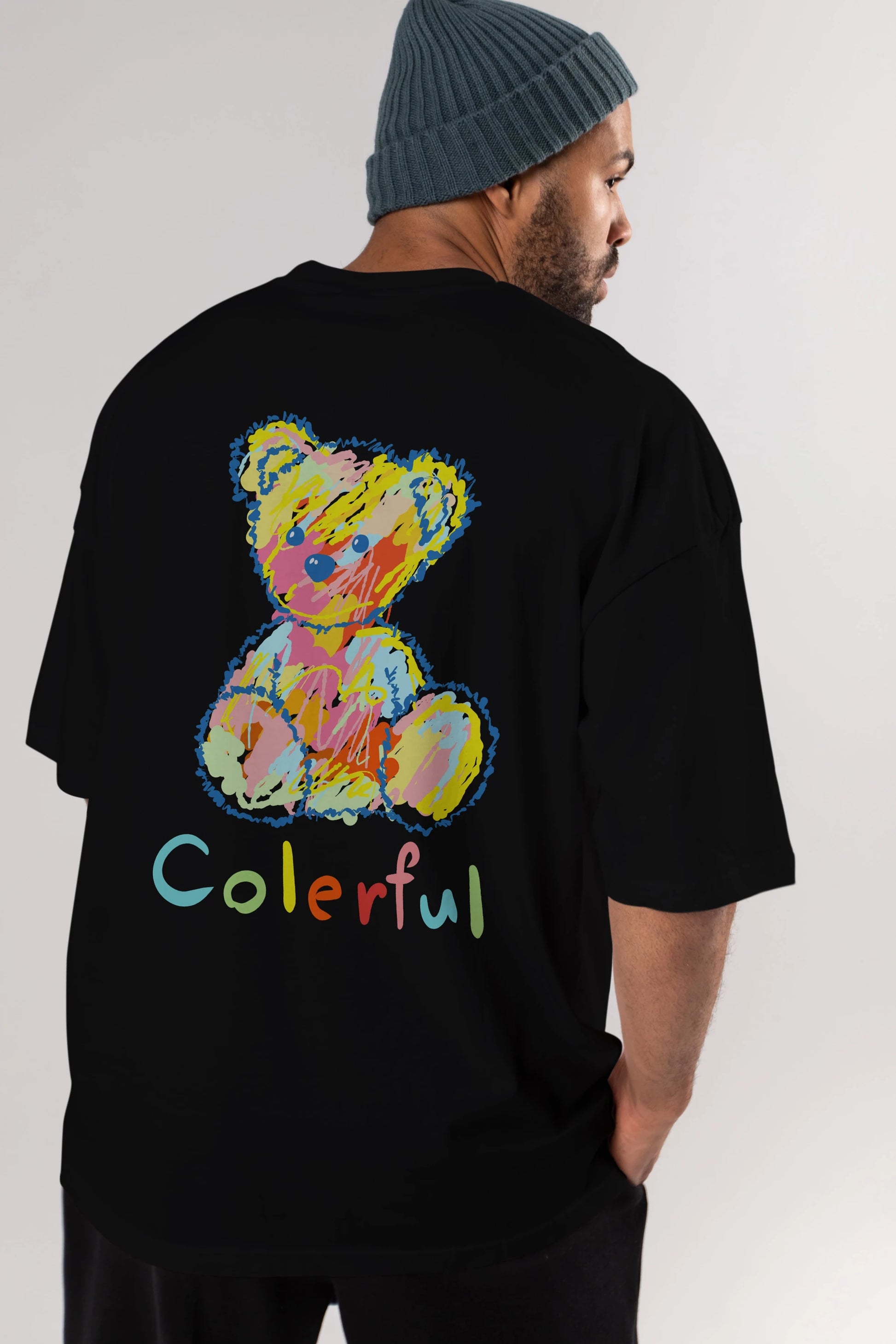 Colerful Bear Arka Baskılı Oversize t-shirt Erkek Kadın Unisex