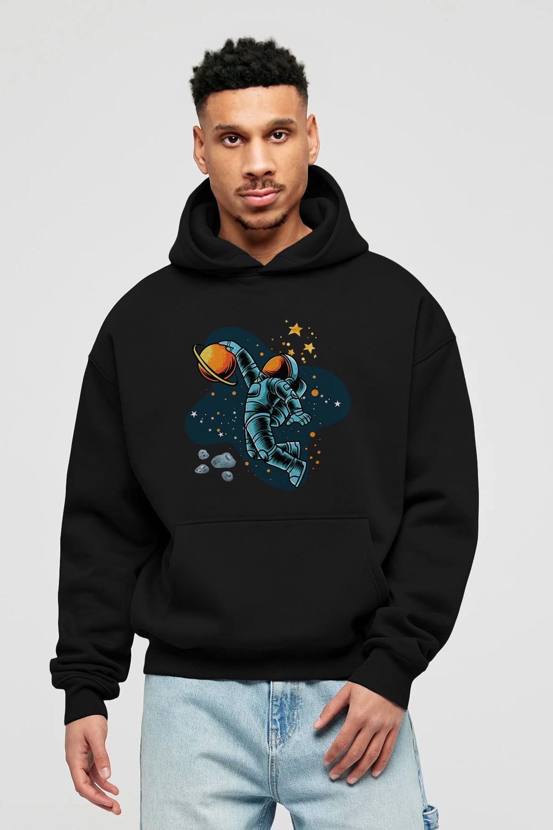 Astronot Basketbol Ön Baskılı Oversize Hoodie Kapüşonlu Sweatshirt Erkek Kadın Unisex