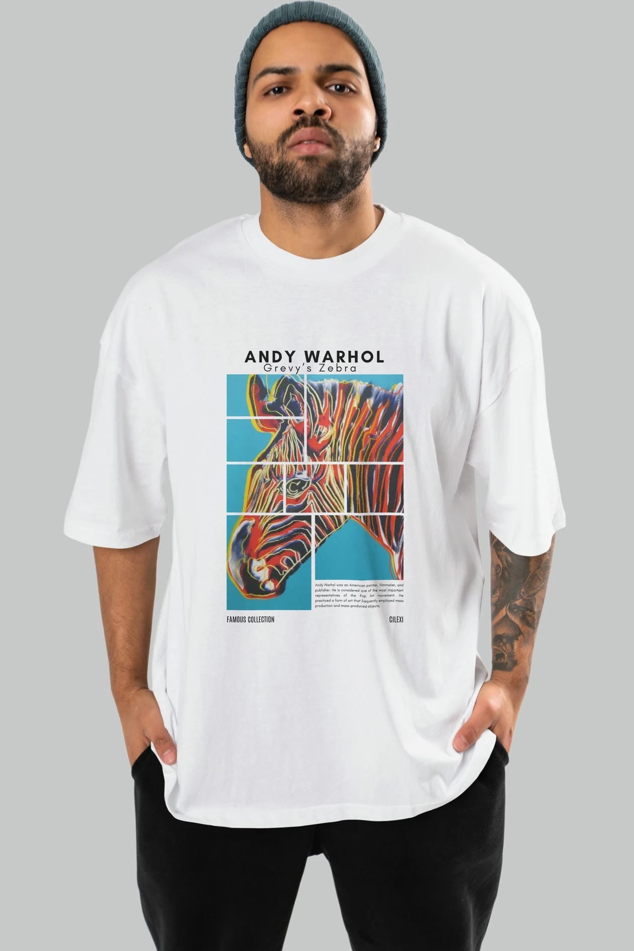 Andy Warhol ön Baskılı Oversize t-shirt Erkek Kadın Bisiklet Yaka Pamuk tişort