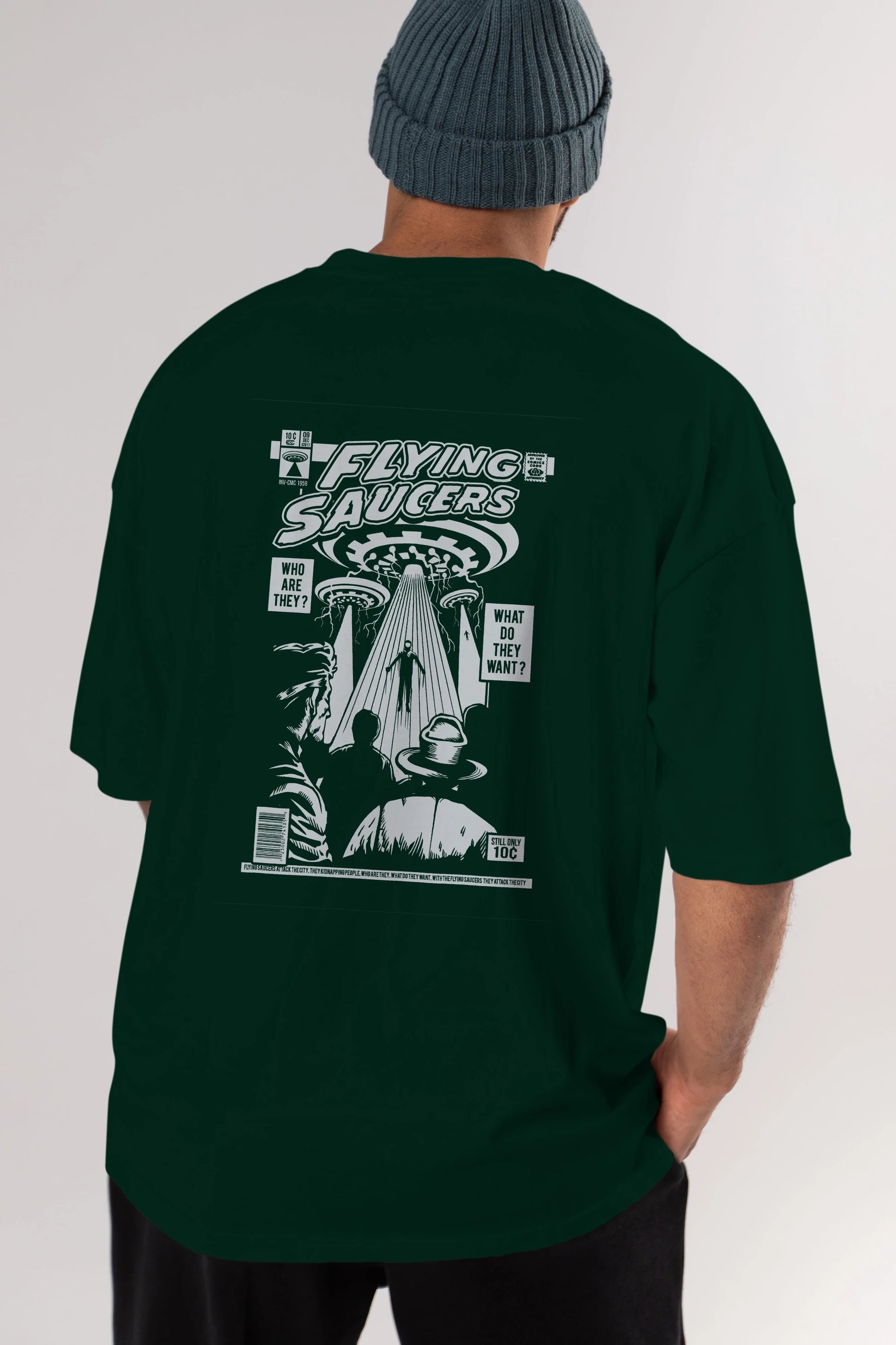 UFO Arka Baskılı Oversize t-shirt Erkek Kadın Unisex %100 Pamuk