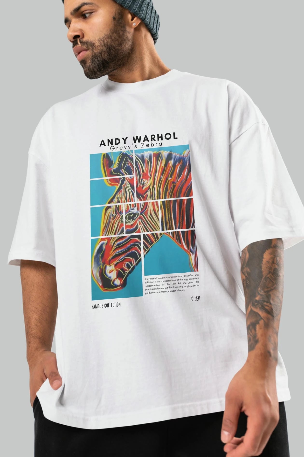 Andy Warhol ön Baskılı Oversize t-shirt Erkek Kadın Bisiklet Yaka Pamuk tişort