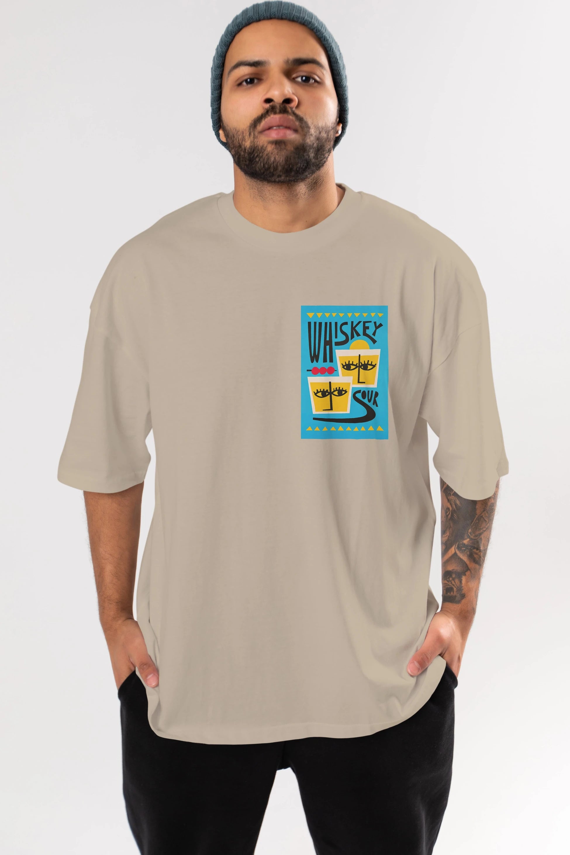 Whiskey Sour 2 Ön Sol Baskılı Oversize t-shirt Erkek Kadın Unisex %100 Pamuk Bisiklet Yaka tişort