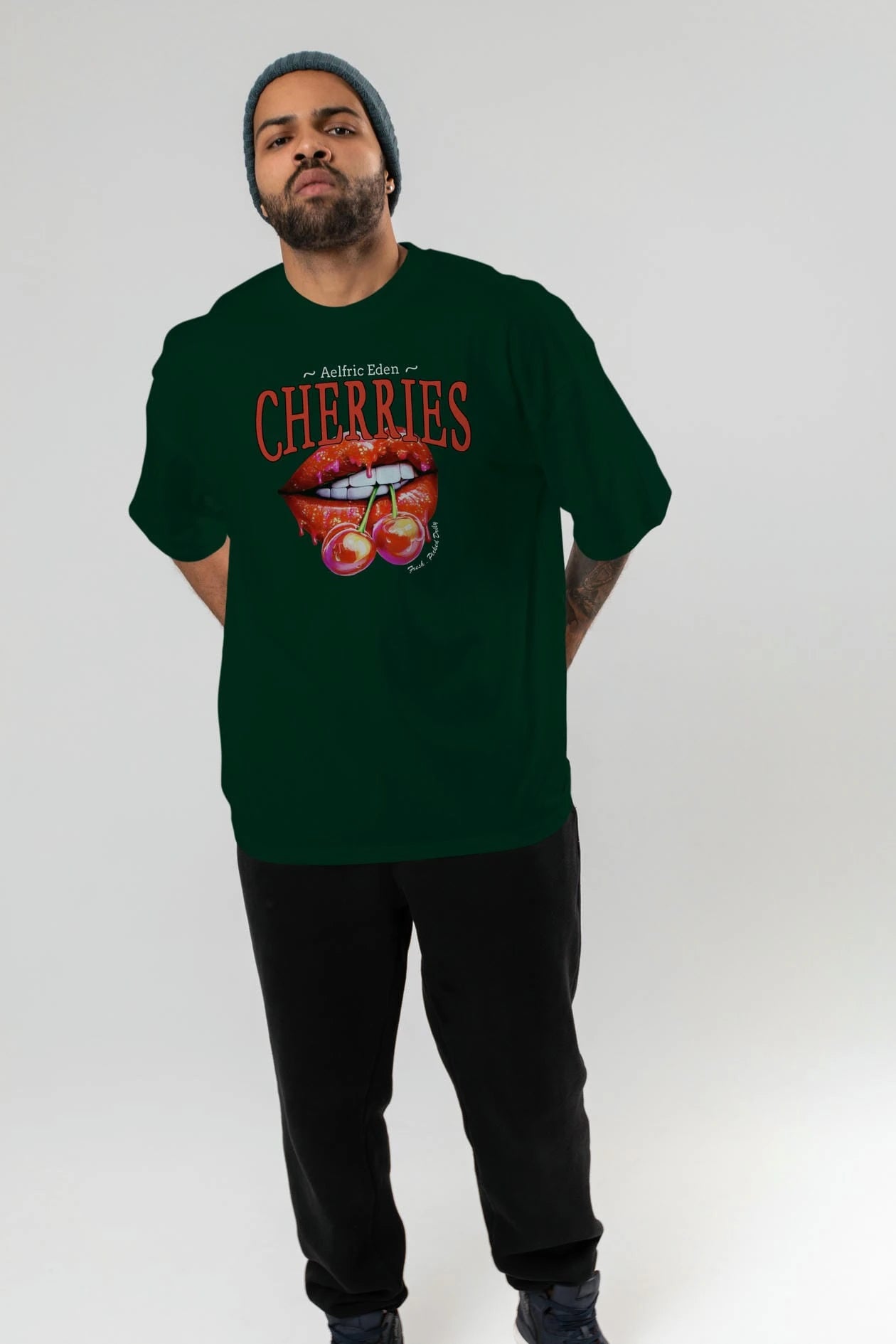 Cherry Cherries 3 Ön Baskılı Oversize t-shirt Erkek Kadın Pamuk Bisiklet Yaka tişort