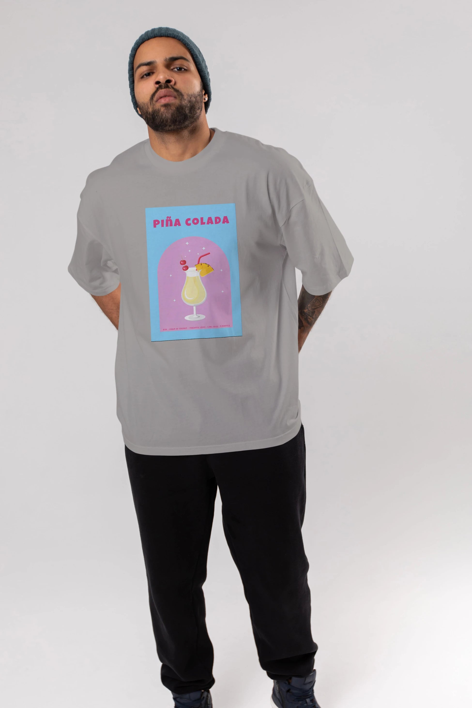 Pina Colada 2 Ön Baskılı Oversize t-shirt Erkek Kadın Unisex %100 Pamuk Bisiklet Yaka tişort