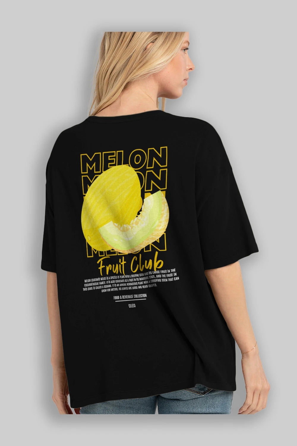 Melon Arka Baskılı Oversize t-shirt Erkek Kadın Pamuk Bisiklet Yaka tişort