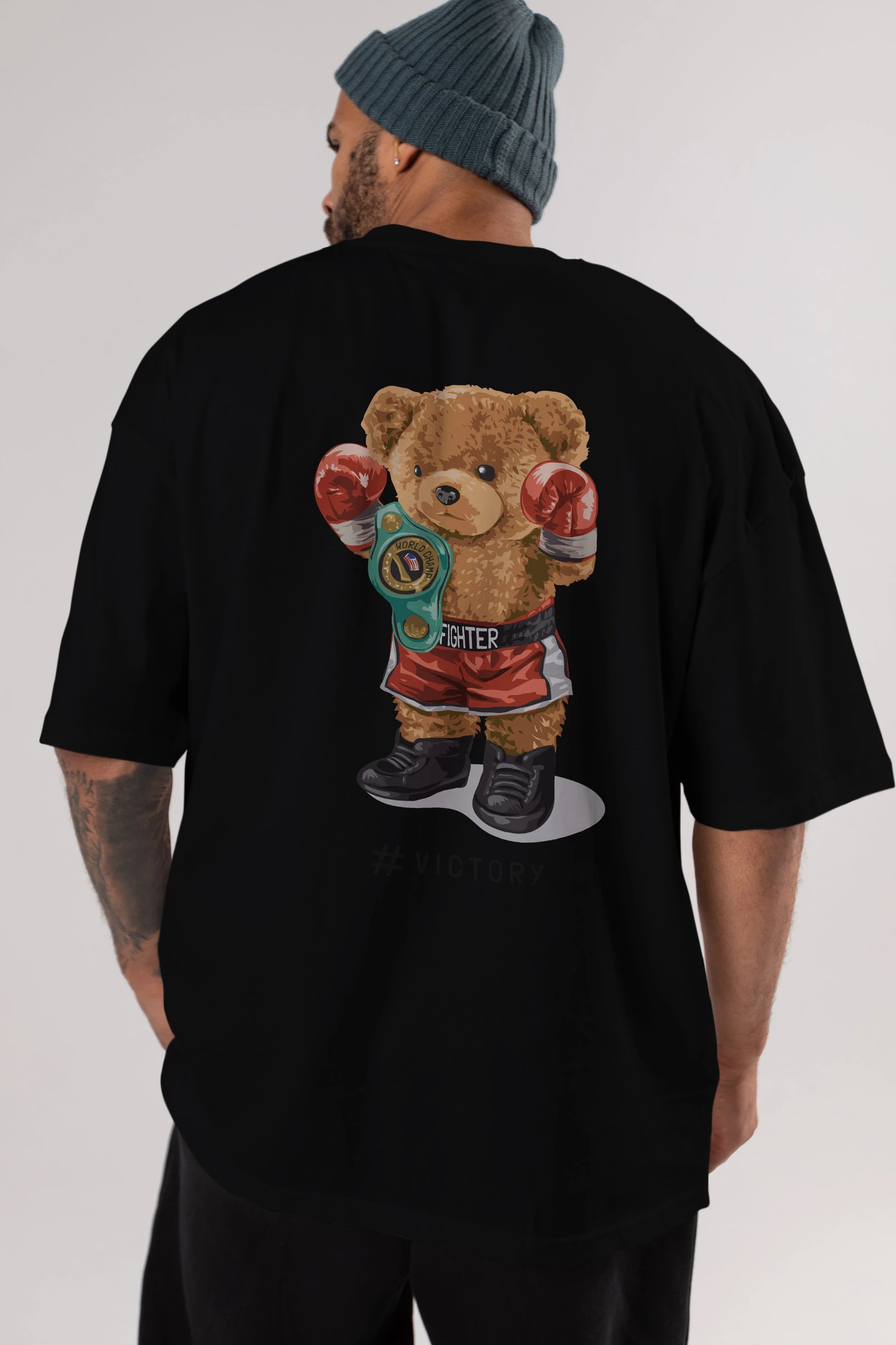 Teddy Bear Victory Arka Baskılı Oversize t-shirt Erkek Kadın Unisex %100 Pamuk