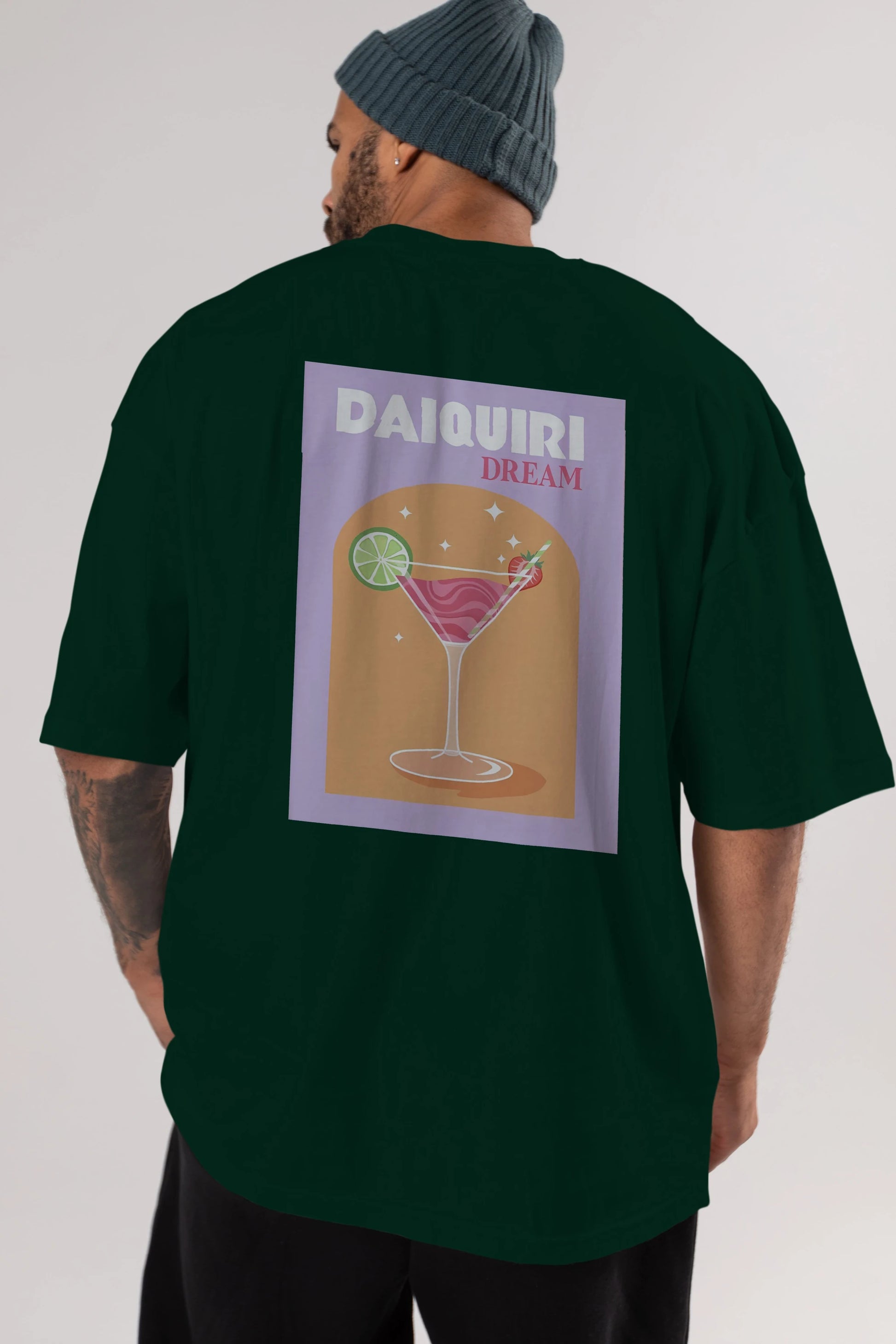 Daiquiri Dream Arka Baskılı Oversize t-shirt Erkek Kadın Unisex %100 Pamuk Bisiklet Yaka tişort