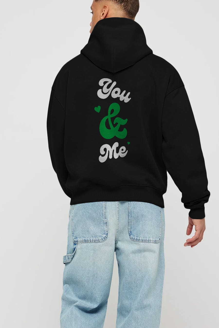 You and Me Yazılı Arka Baskılı Oversize Hoodie Kapüşonlu Sweatshirt Erkek Kadın Unisex