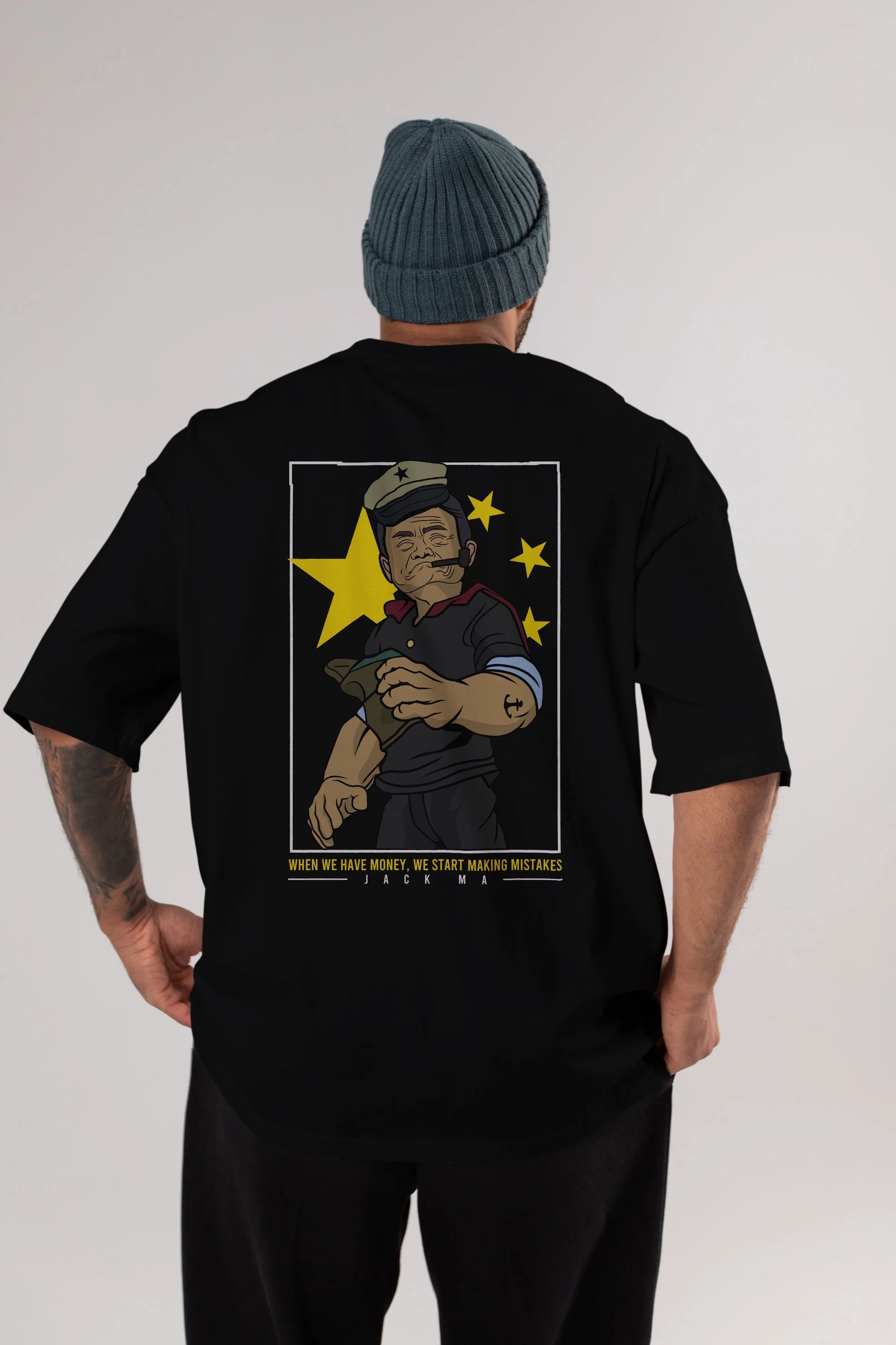 Popeye Jack Ma Arka Baskılı Oversize t-shirt Erkek Kadın Unisex %100 Pamuk tişort
