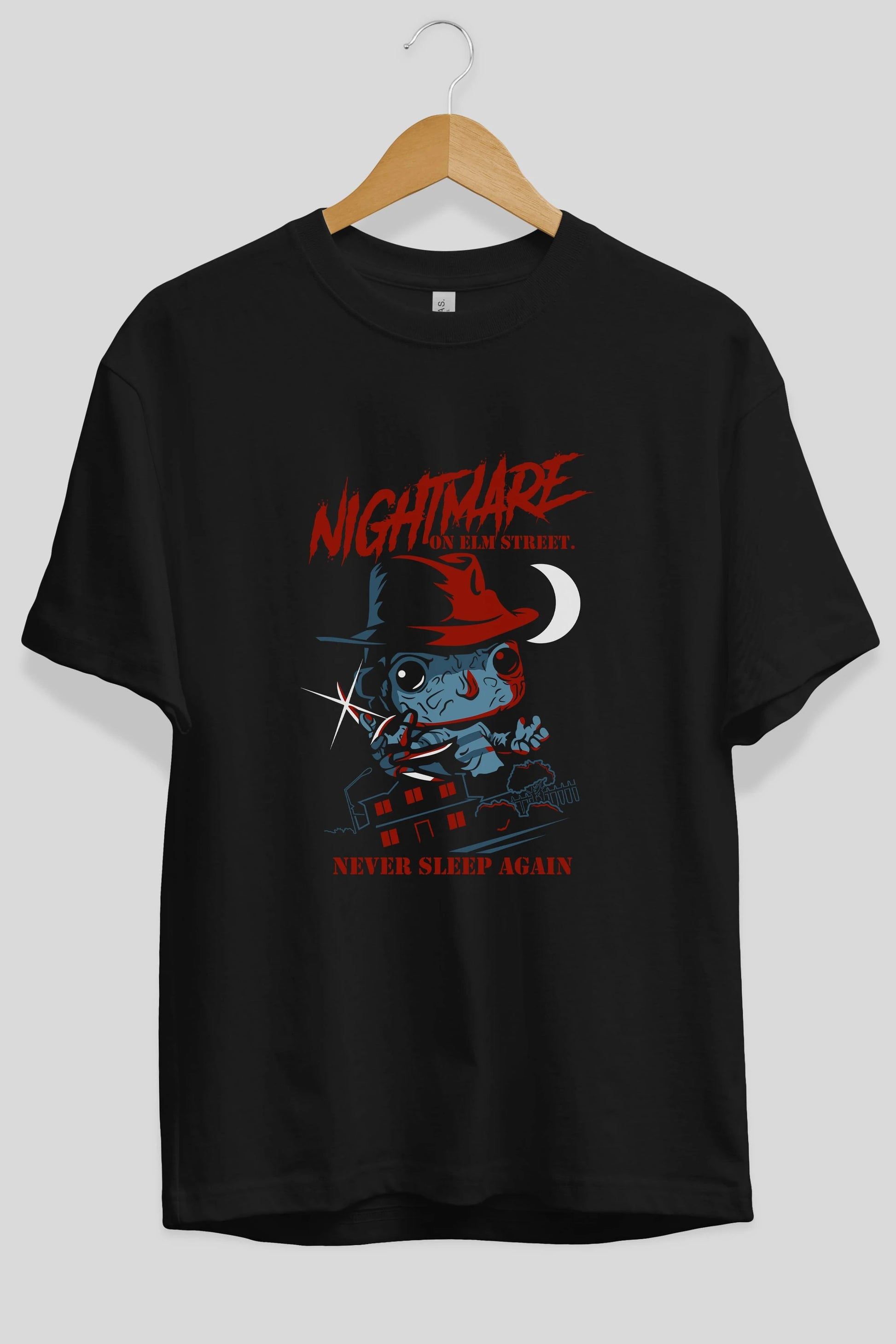 Nightmare Elm Sokağı Ön Baskılı Oversize t-shirt Erkek Kadın Unisex %100 Pamuk Bisiklet Yaka tişort