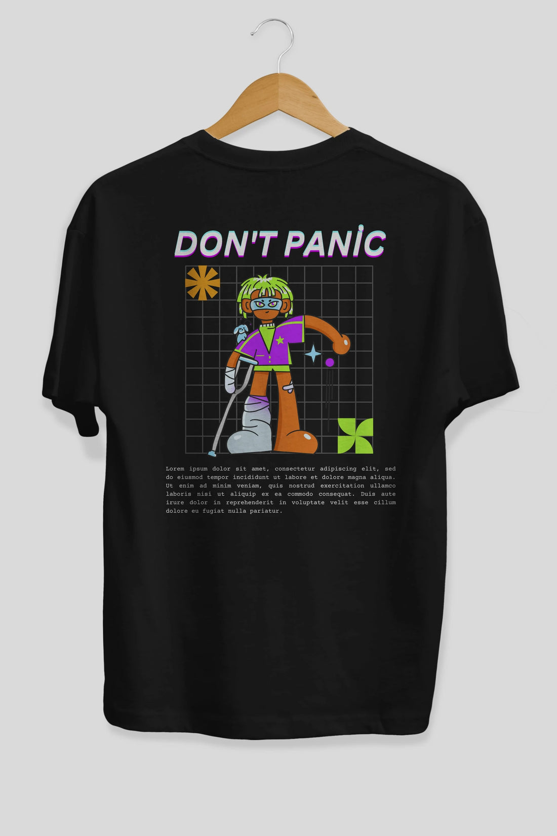 Dont Panic Yazılı Arka Baskılı Oversize t-shirt Erkek Kadın Unisex