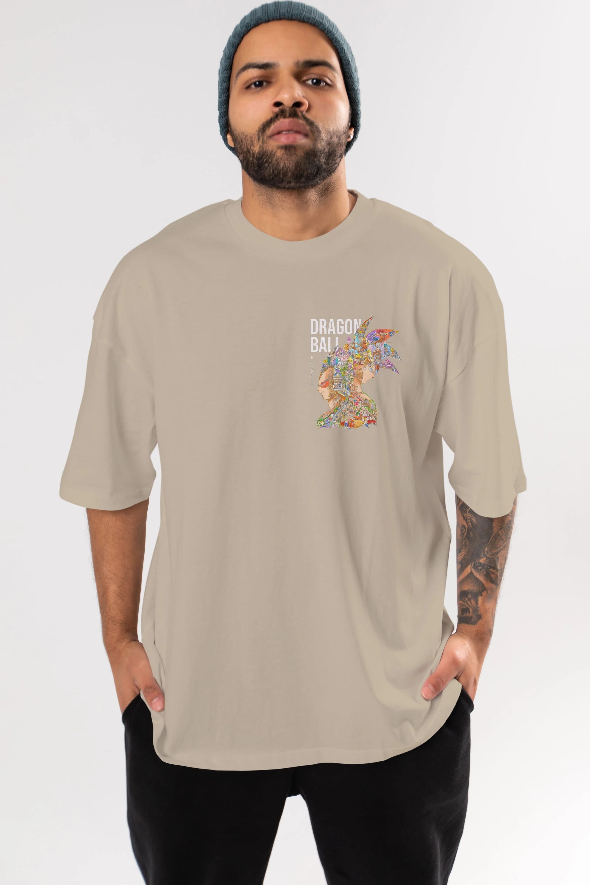 DRAGON BALL ART (5) Ön Sol Baskılı Oversize t-shirt Erkek Kadın Unisex %100 Pamuk Bisiklet Yaka tişort