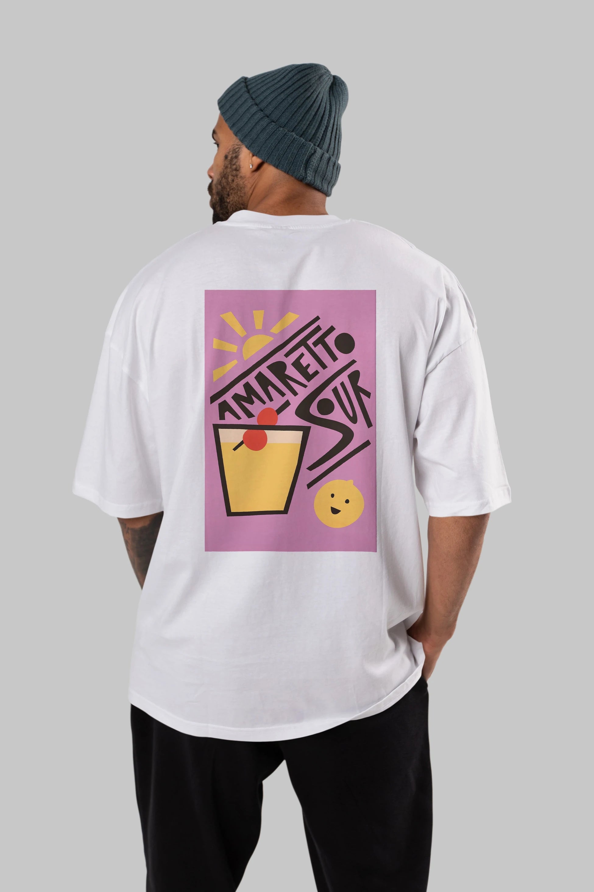 Amaretto Sour Arka Baskılı Oversize t-shirt Erkek Kadın Unisex %100 Pamuk Bisiklet Yaka tişort