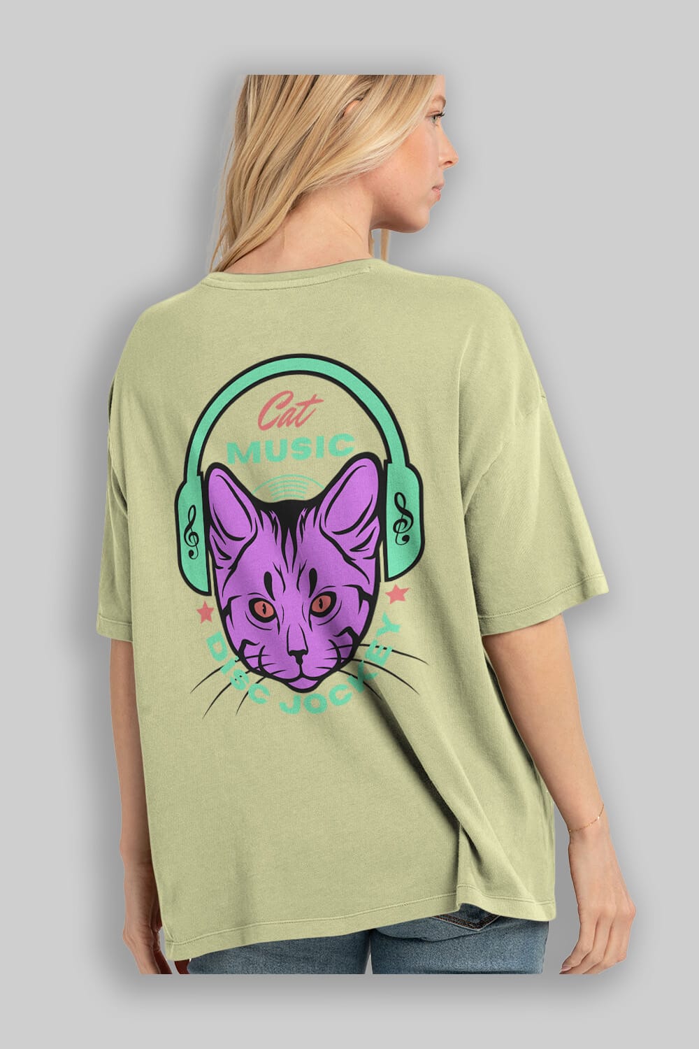 Cat Music Arka Baskılı Oversize t-shirt Erkek Kadın Unisex