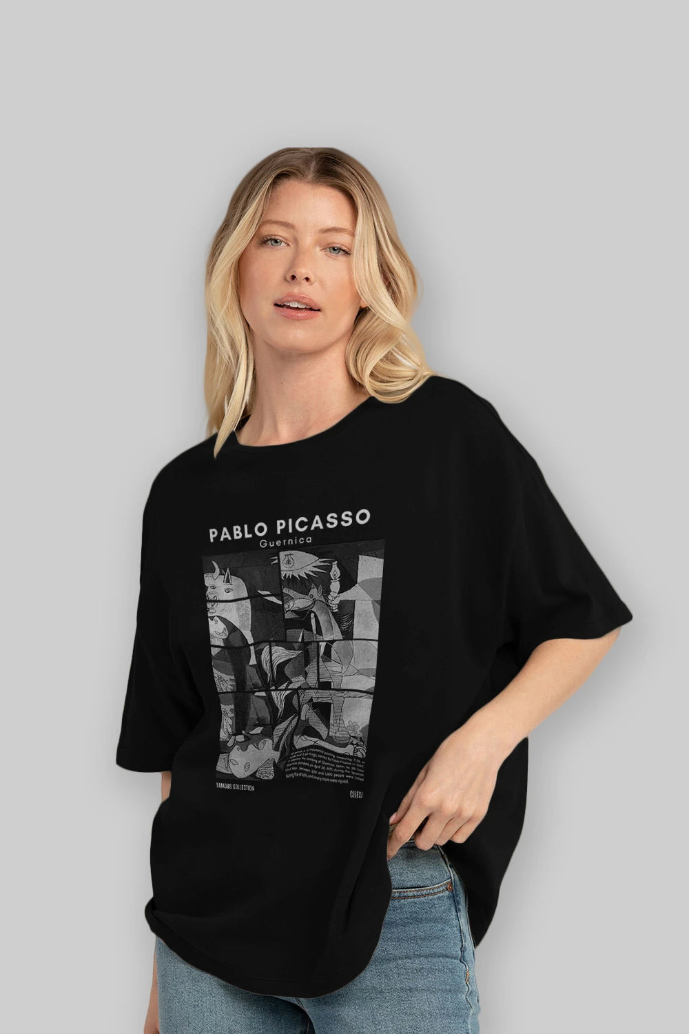 Pablo Picasso Guernica ön Baskılı Oversize t-shirt Erkek Kadın Bisiklet Yaka Pamuk tişort