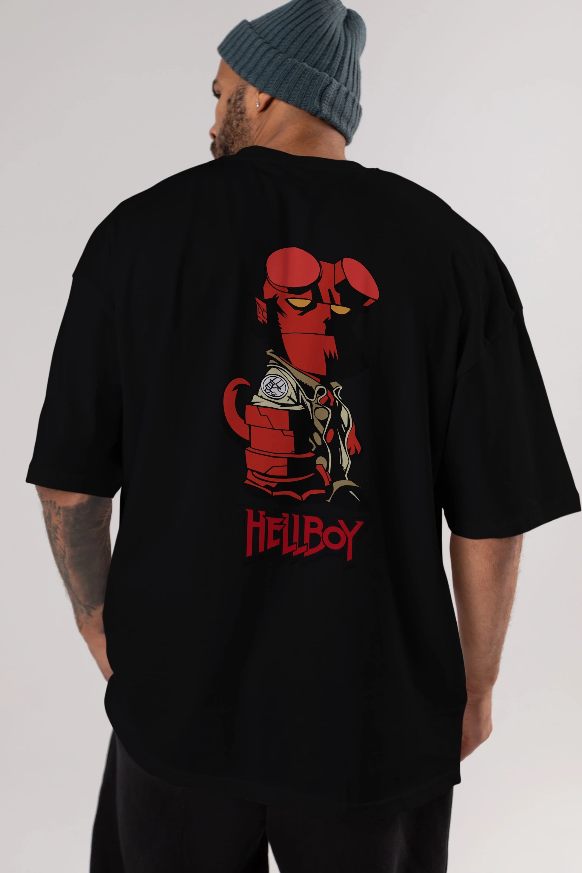 Hellboy (1) Arka Baskılı Oversize t-shirt Erkek Kadın Unisex %100 Pamuk Bisiklet Yaka tişort