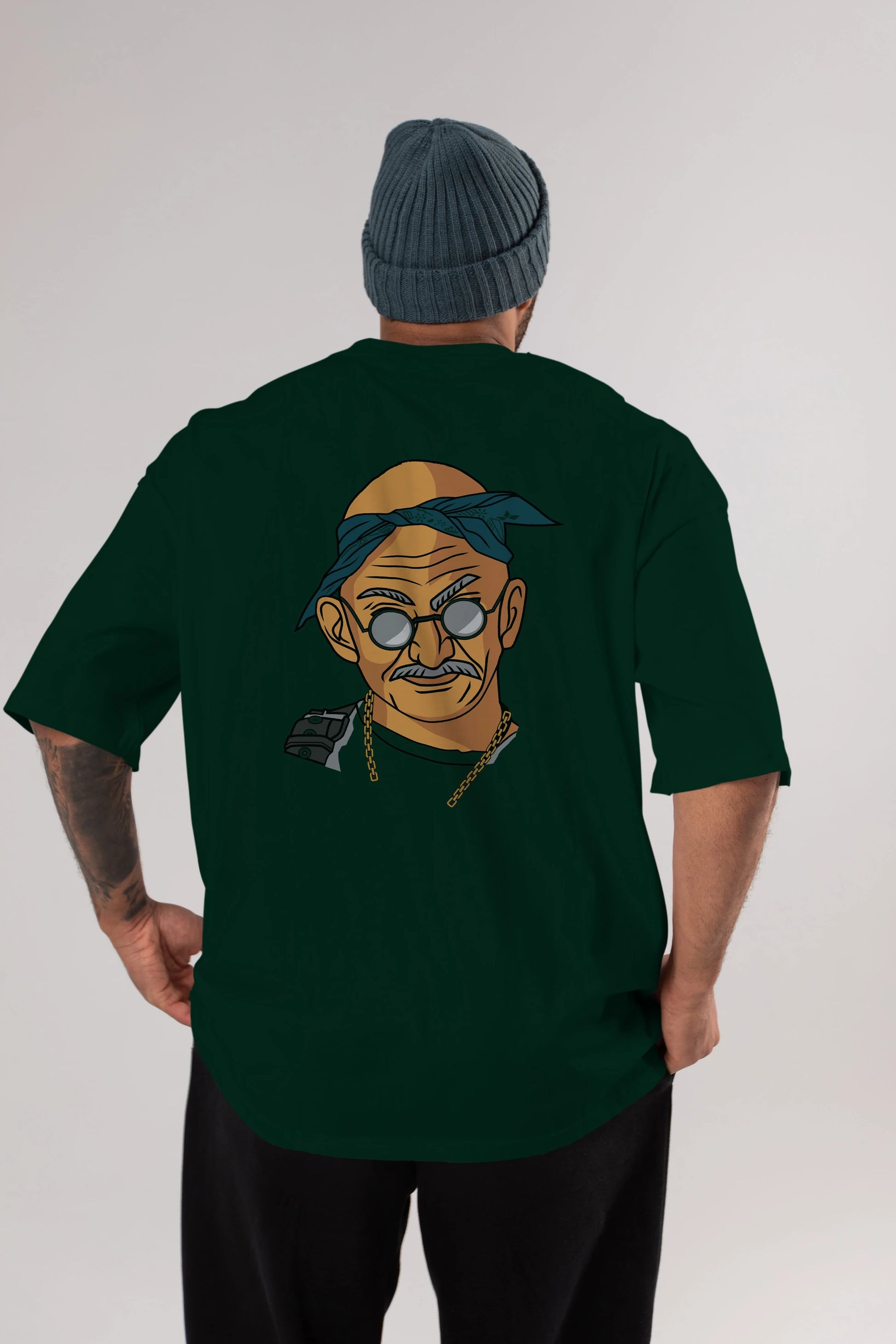 Tupac Gandhi Arka Baskılı Oversize t-shirt Erkek Kadın Unisex %100 Pamuk tişort