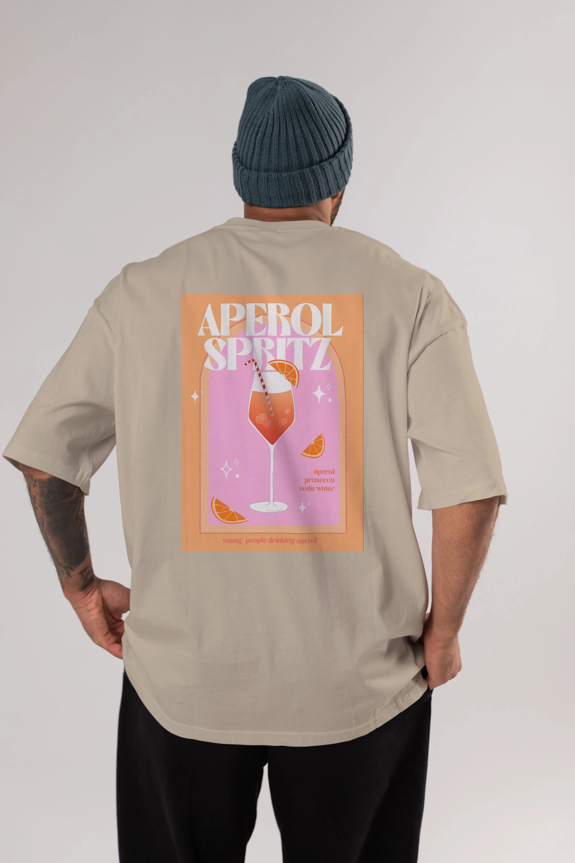Aperol Spritz 2 Arka Baskılı Oversize t-shirt Erkek Kadın Unisex %100 Pamuk Bisiklet Yaka tişort