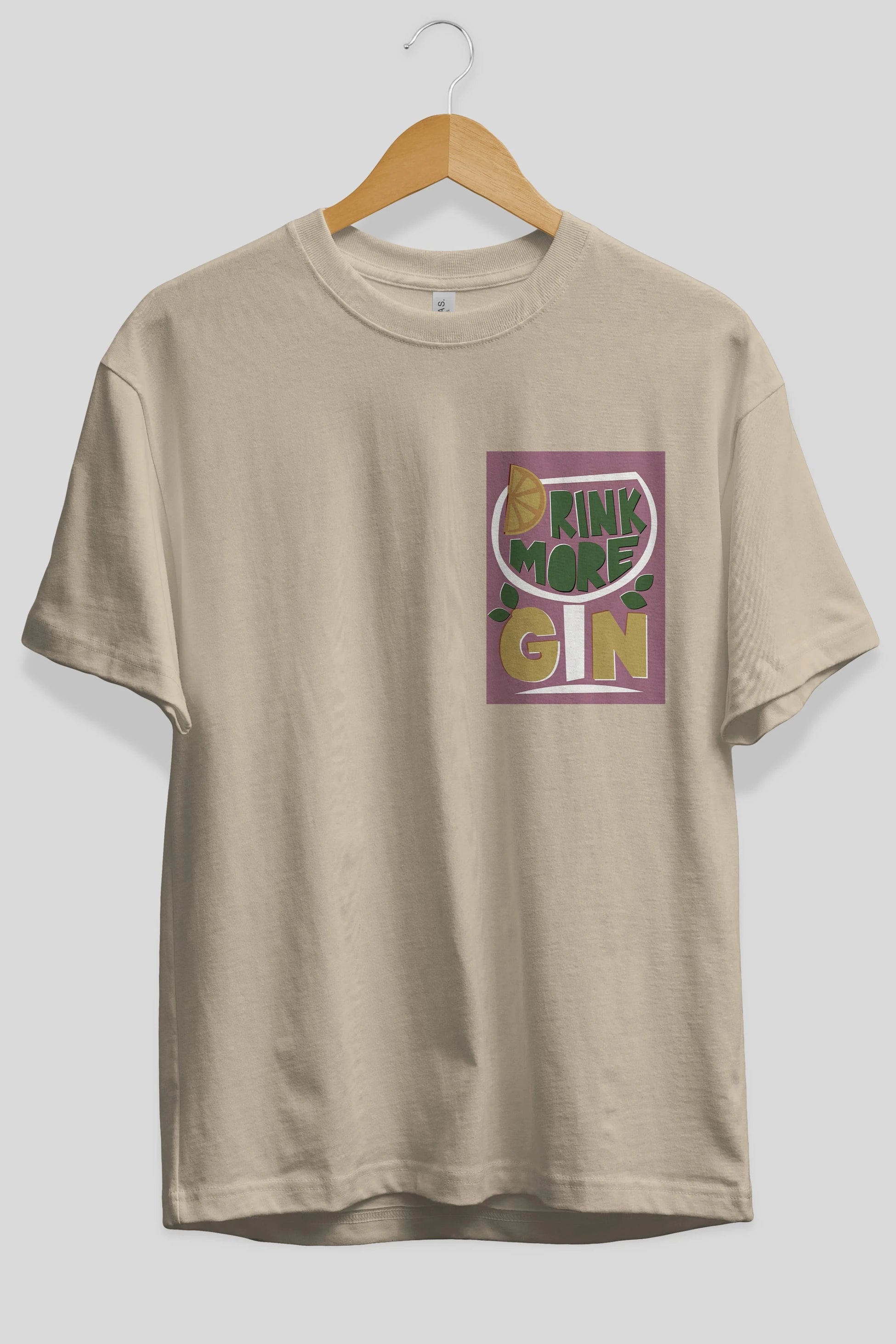 Drink More Gin Ön Sol Baskılı Oversize t-shirt Erkek Kadın Unisex %100 Pamuk Bisiklet Yaka tişort