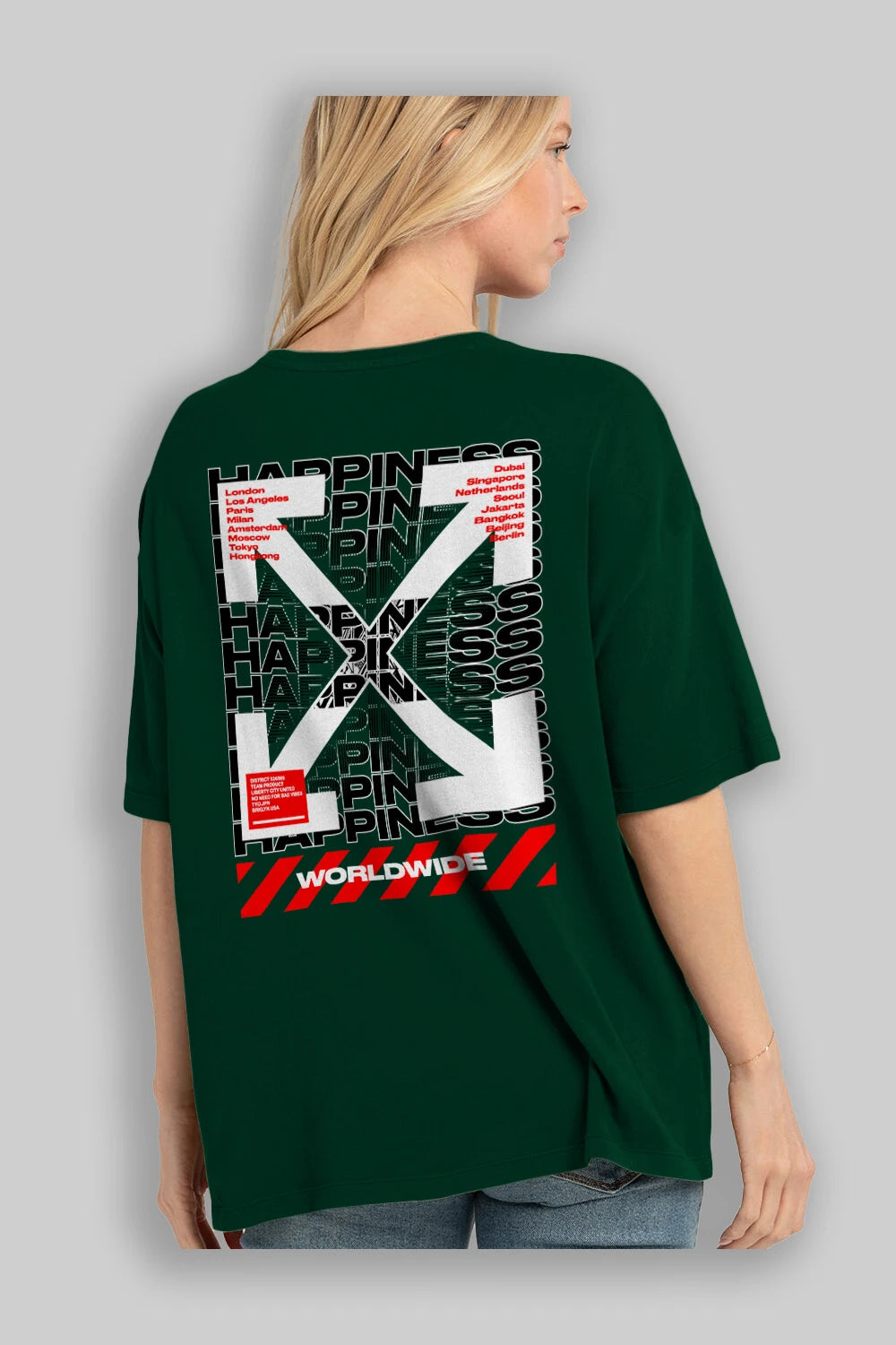 Happiness Worldwide Arka Baskılı Oversize t-shirt Erkek Kadın Unisex