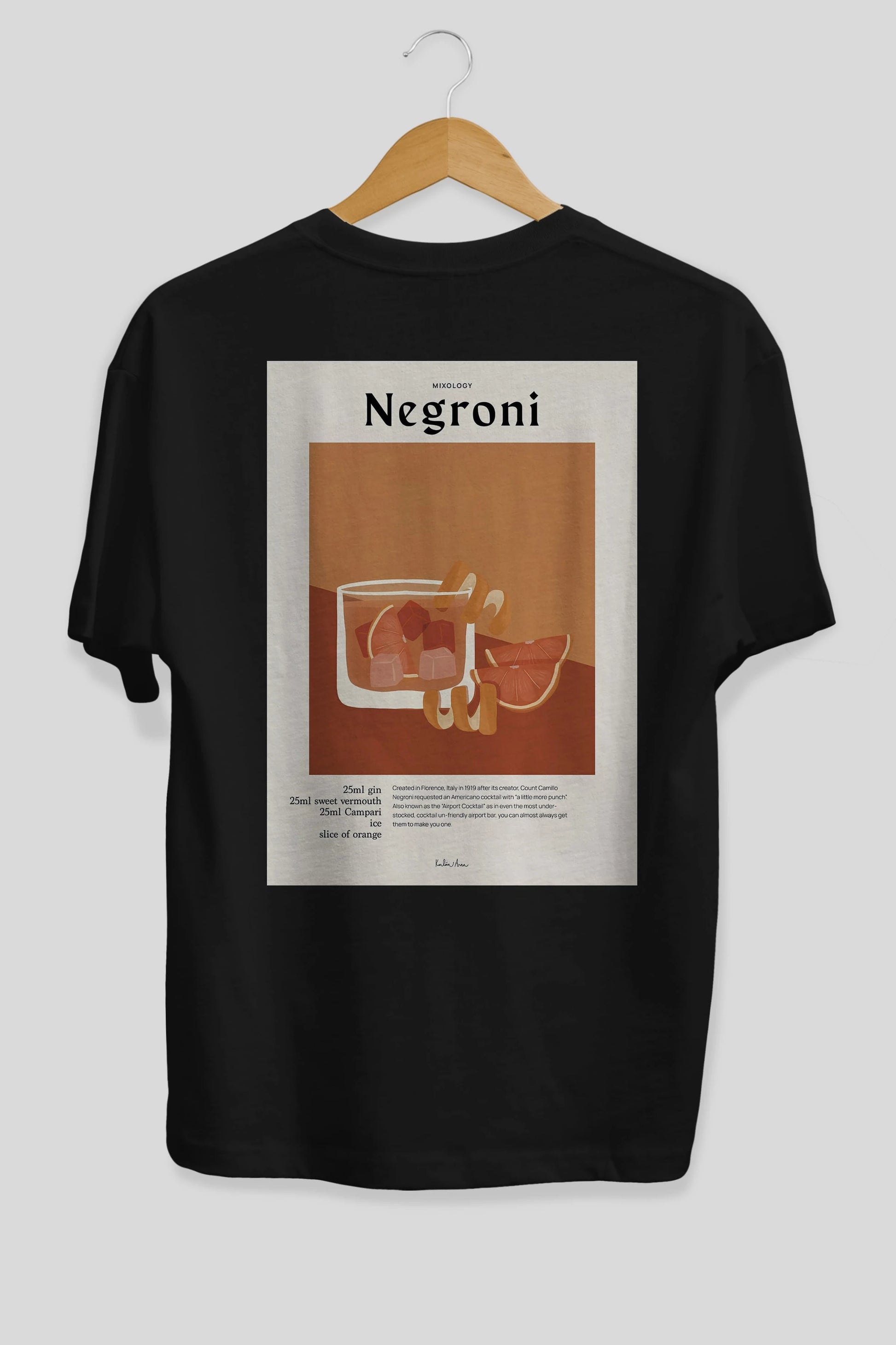 Mixology Negroni Arka Baskılı Oversize t-shirt Erkek Kadın Unisex %100 Pamuk Bisiklet Yaka tişort